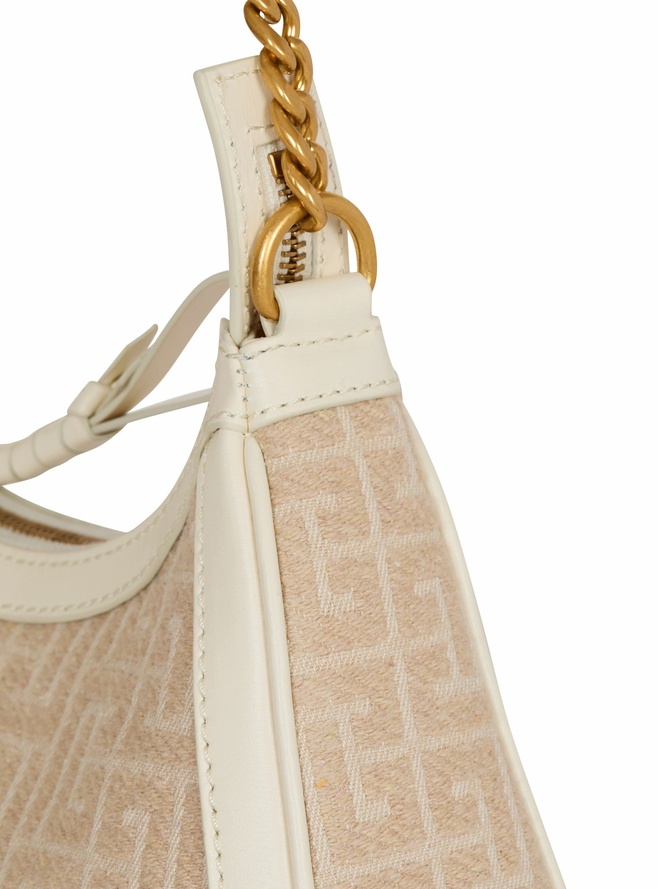 Sac b-army shoulder en toile jacquard monogrammée et cuir BALMAIN Beige