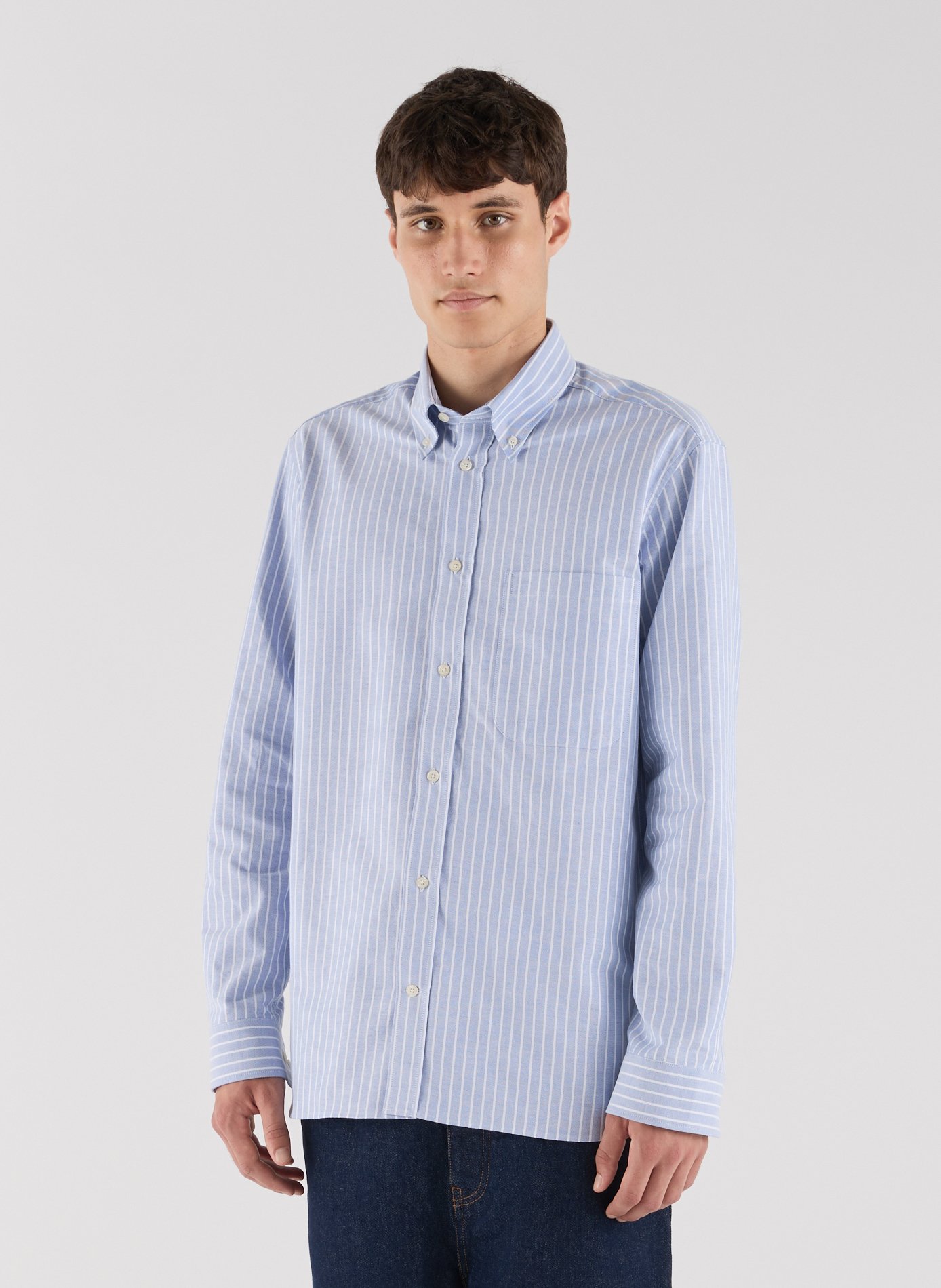 SAISON 1865 Chemise Gray col américain rayée en coton Bleu