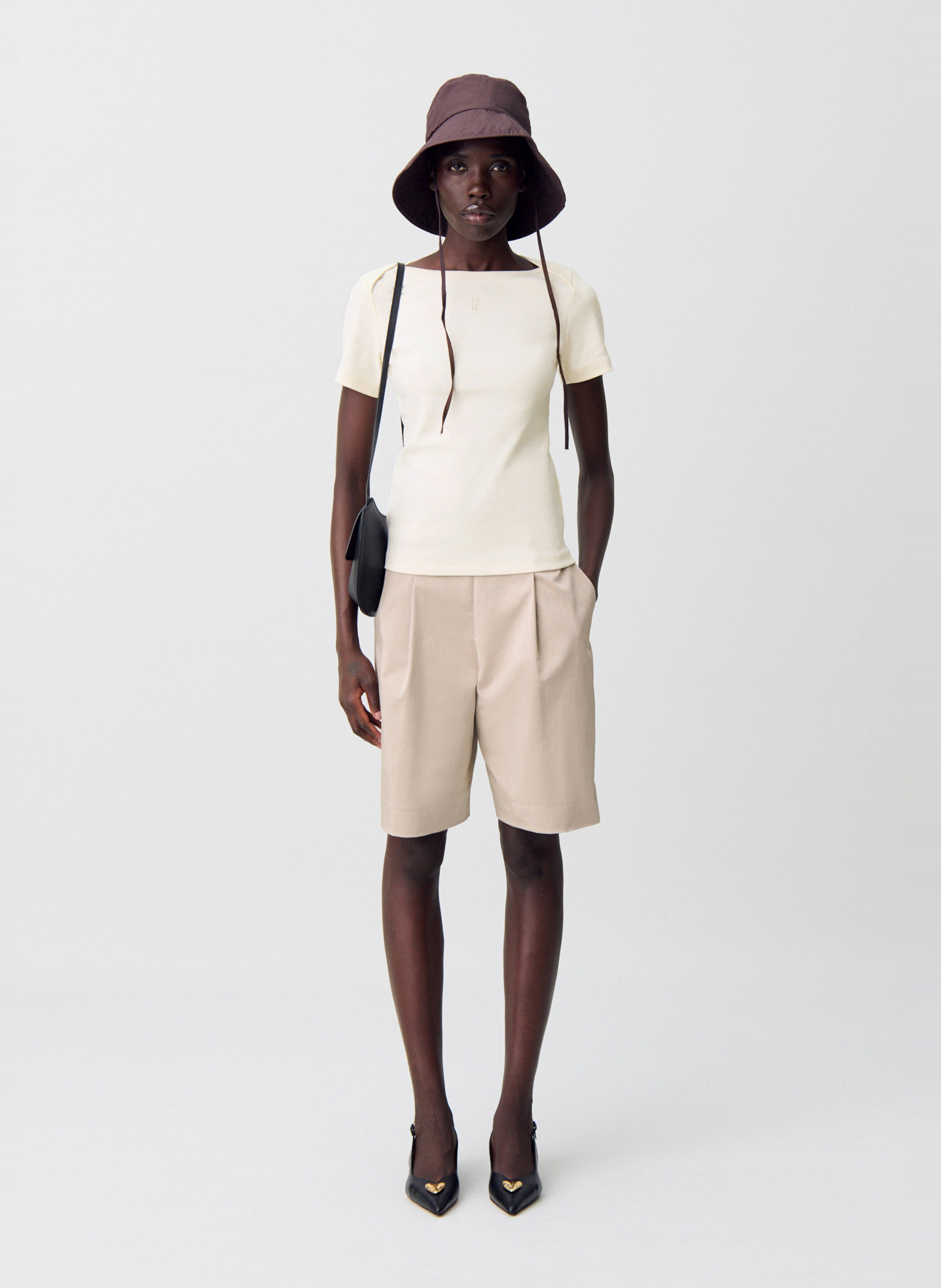 Tee-shirt moulant col bateau tamea CLAUDIE PIERLOT Beige