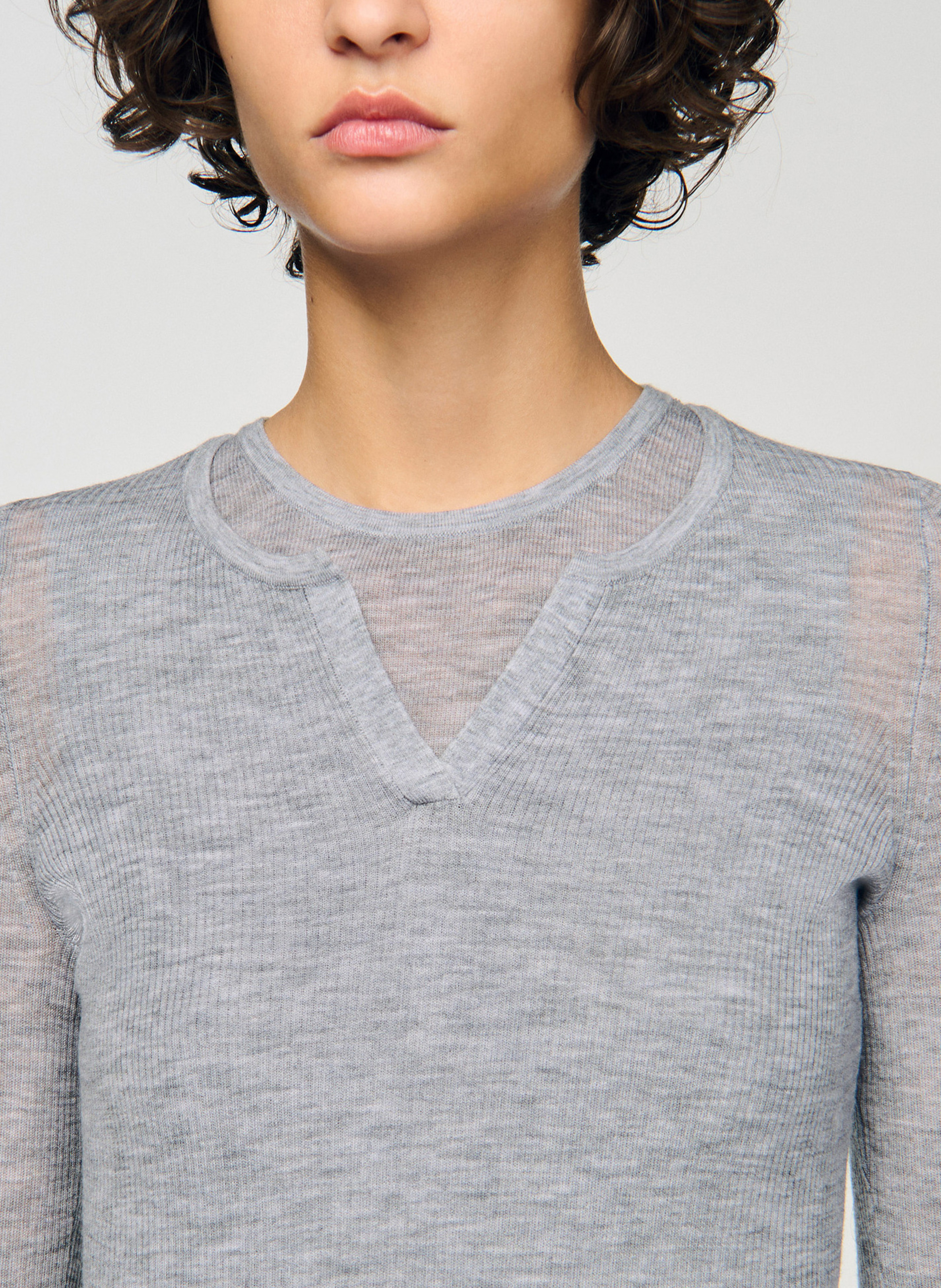 Pull col rond 2 en 1 en laine Gris