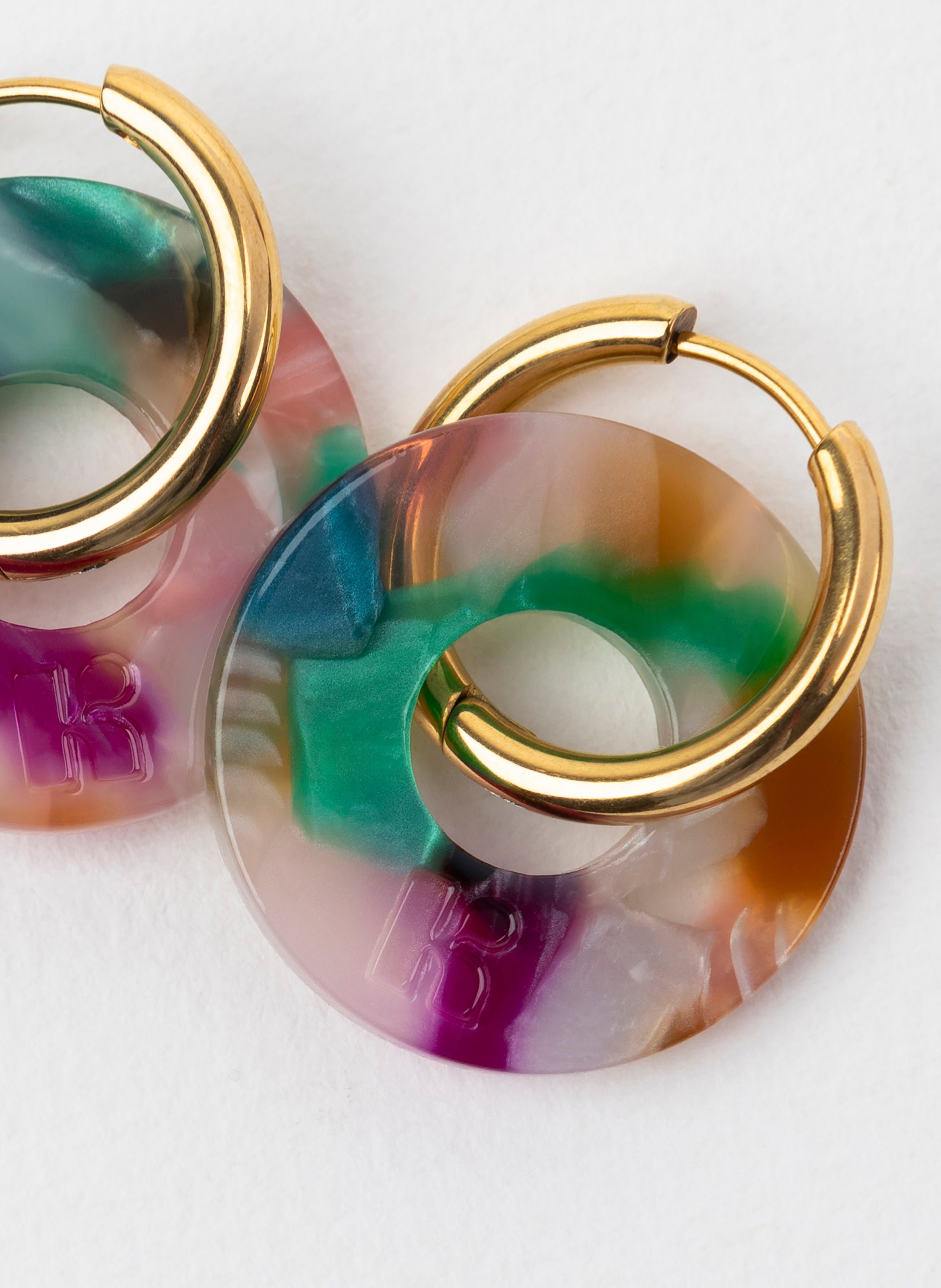 Boucles d'oreilles donuts avec anneaux en acier inoxydable argenté KURAGE GINZA Multicolore