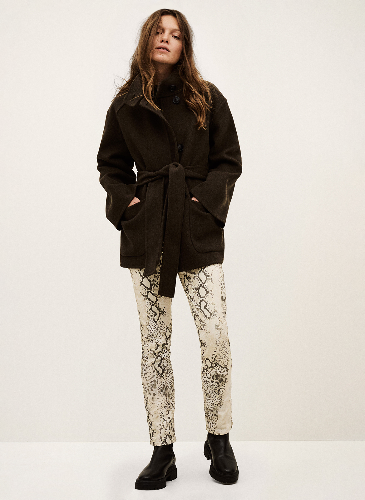 Manteau col montant en laine lourthney BA&SH Kaki