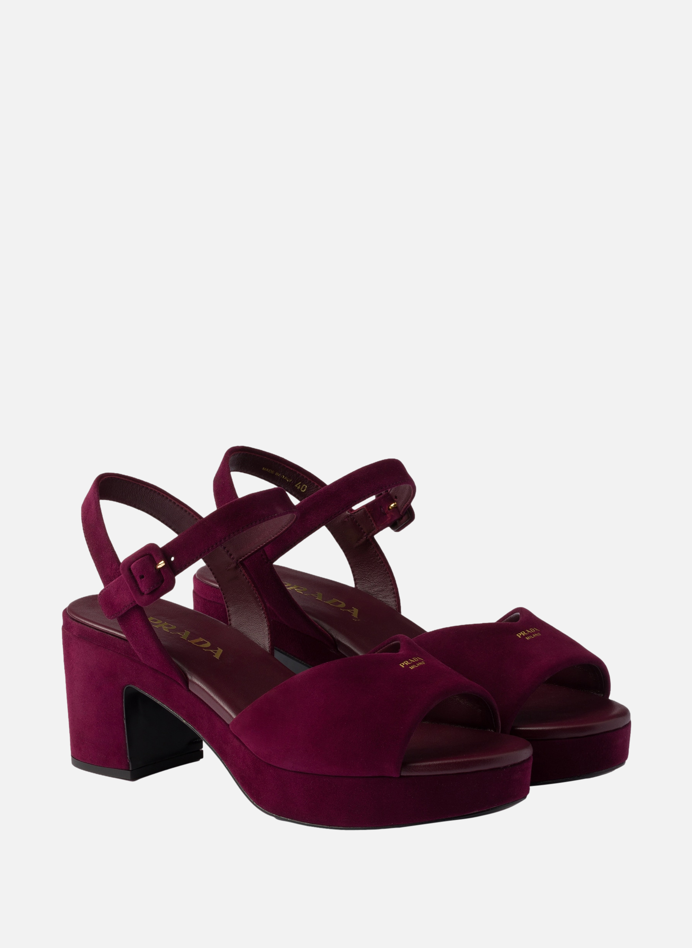 Sandales en veau velours matelassé PRADA Rouge