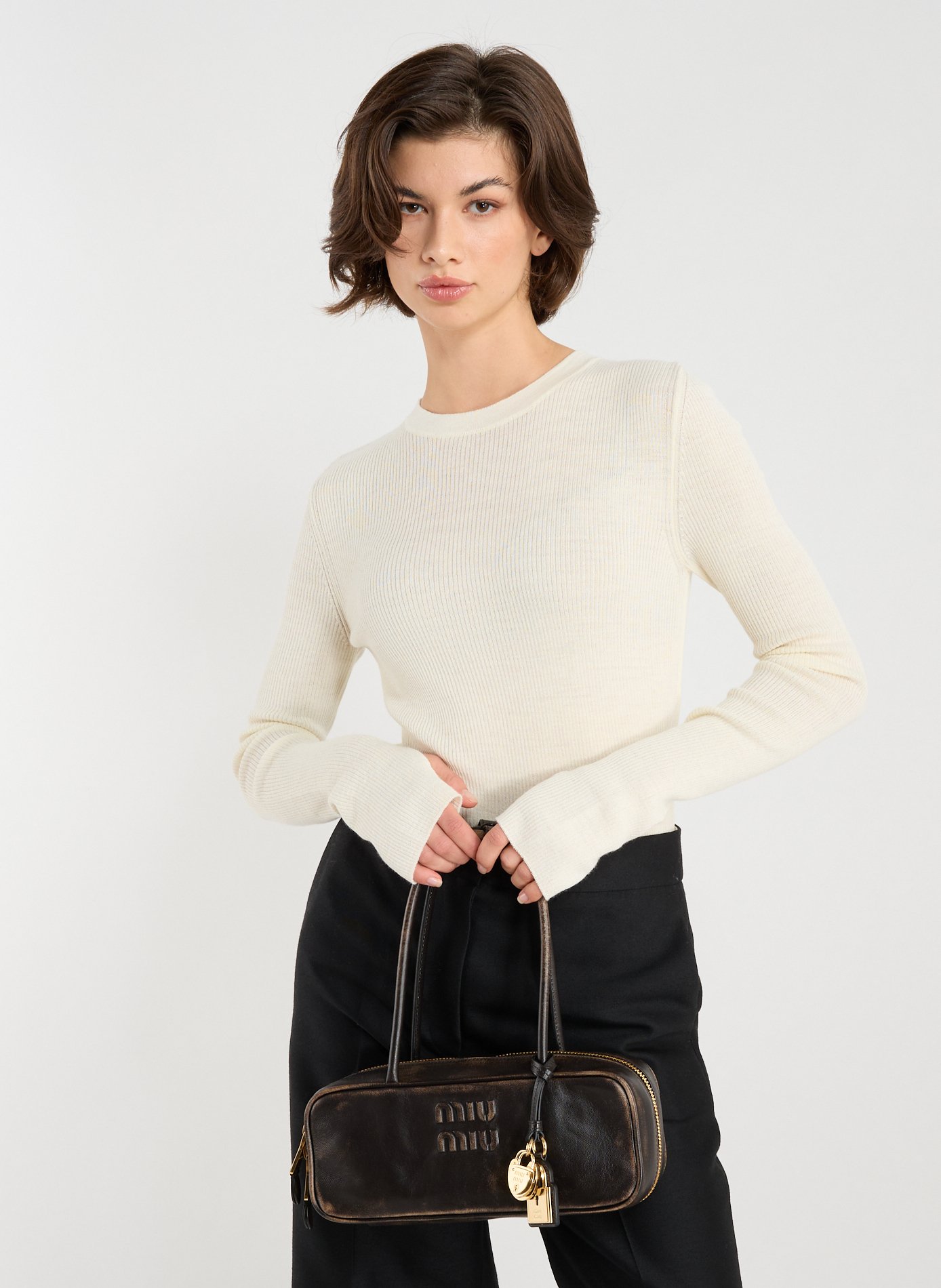 Sac à main en cuir MIU MIU Marron