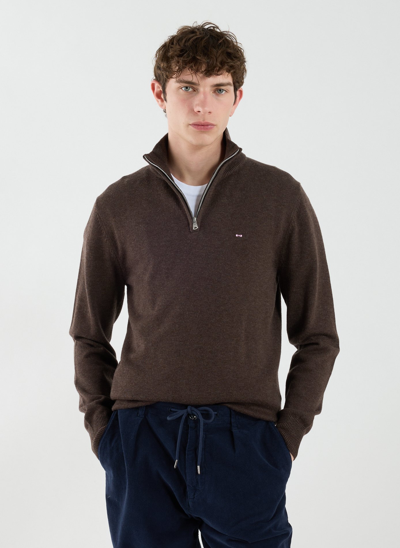 Wool and cotton zip-up sweater EDEN PARK Brown