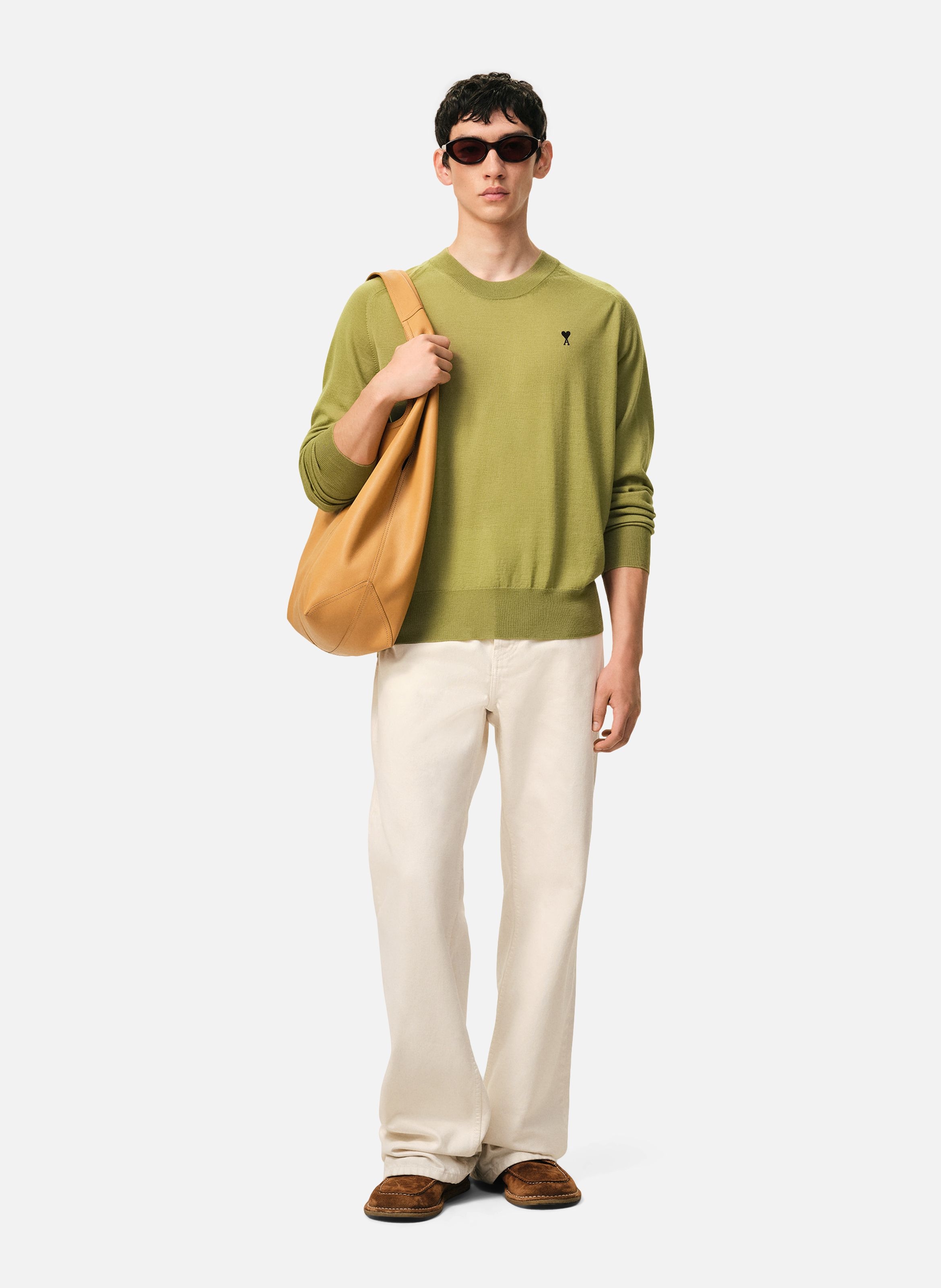 Pull col rond ami de coeur en laine AMI PARIS Vert