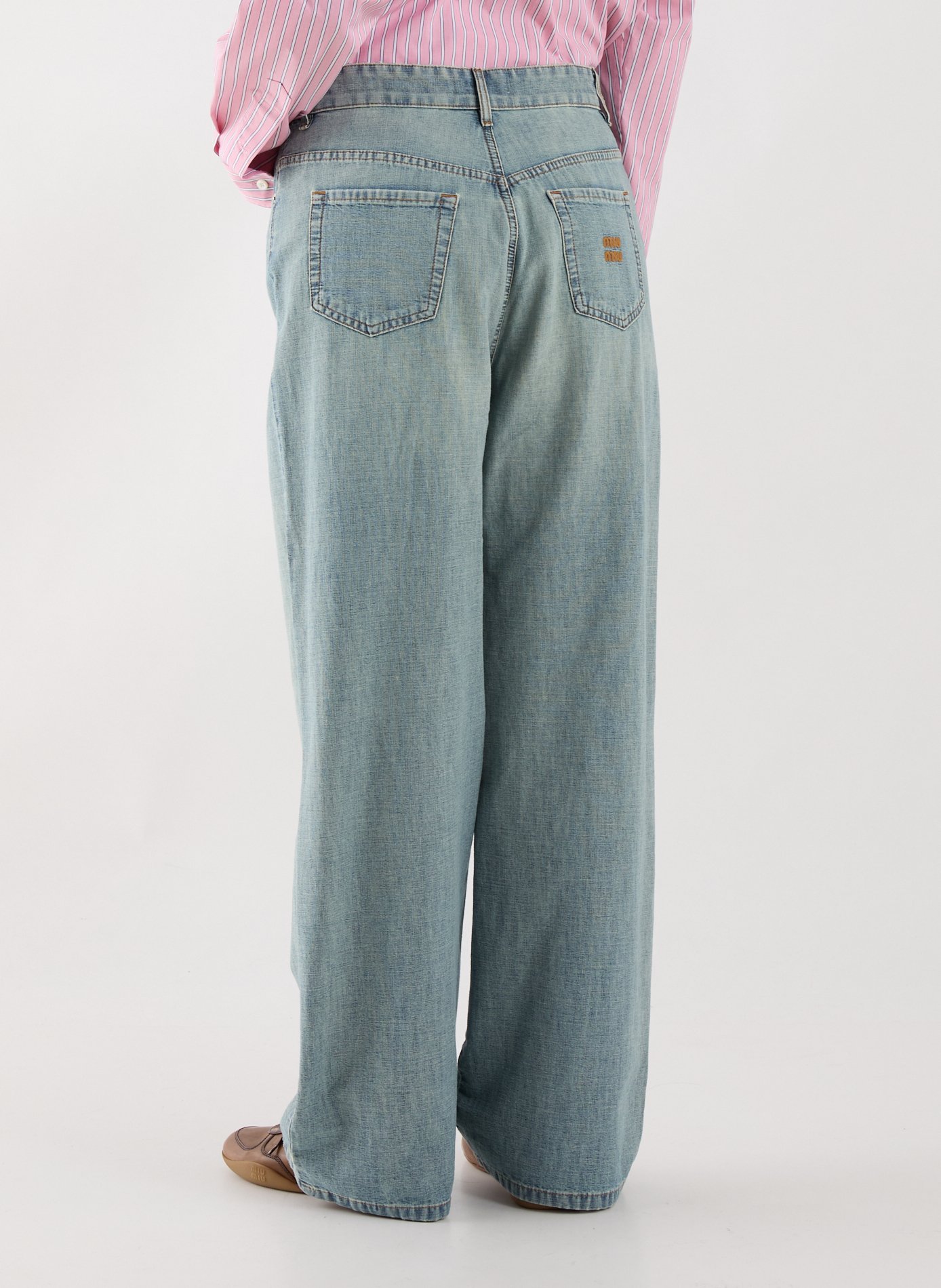 Straight and wide cotton jeans MIU MIU Blue