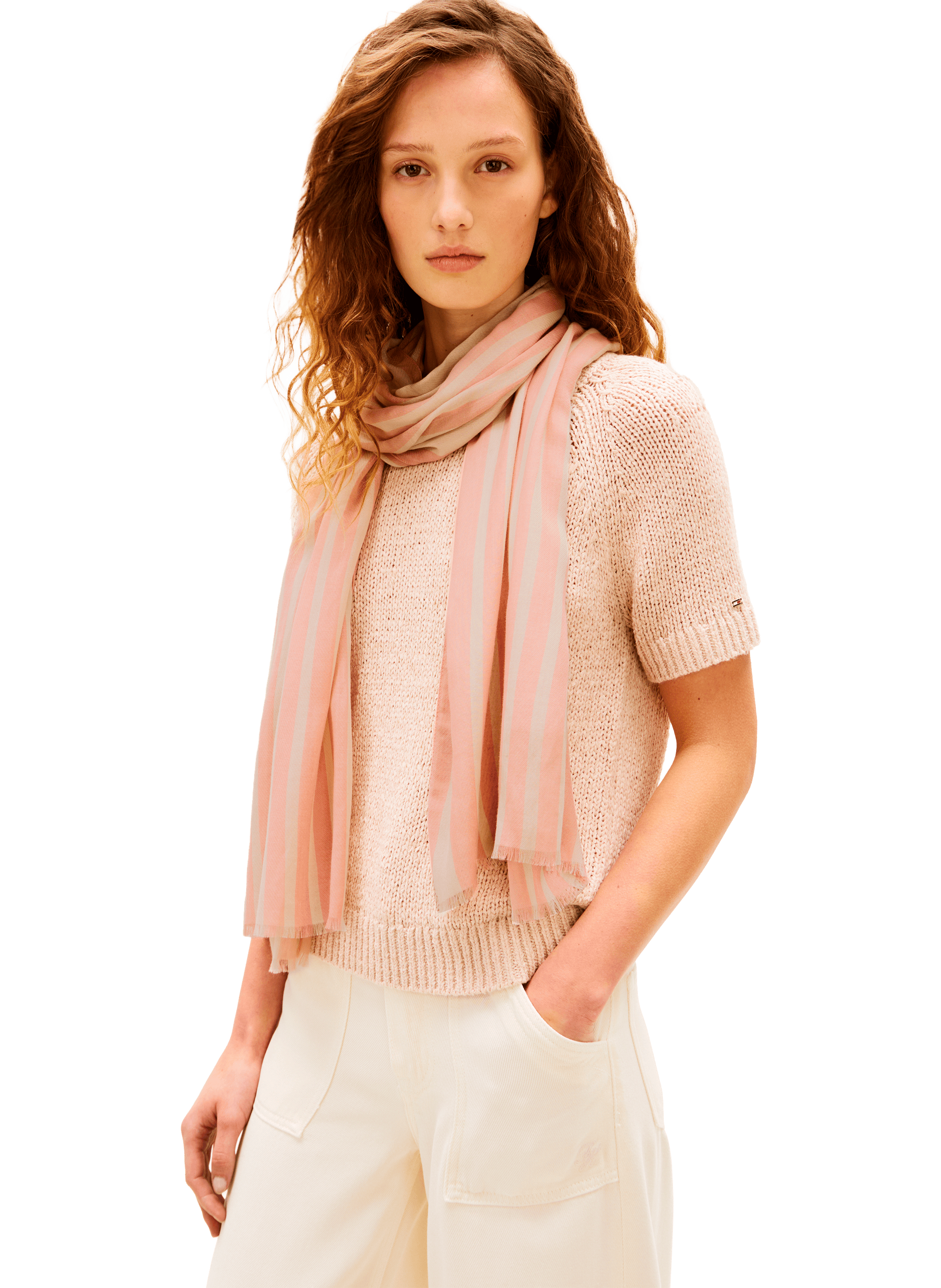 Striped blended cotton scarf TOMMY HILFIGER Pink
