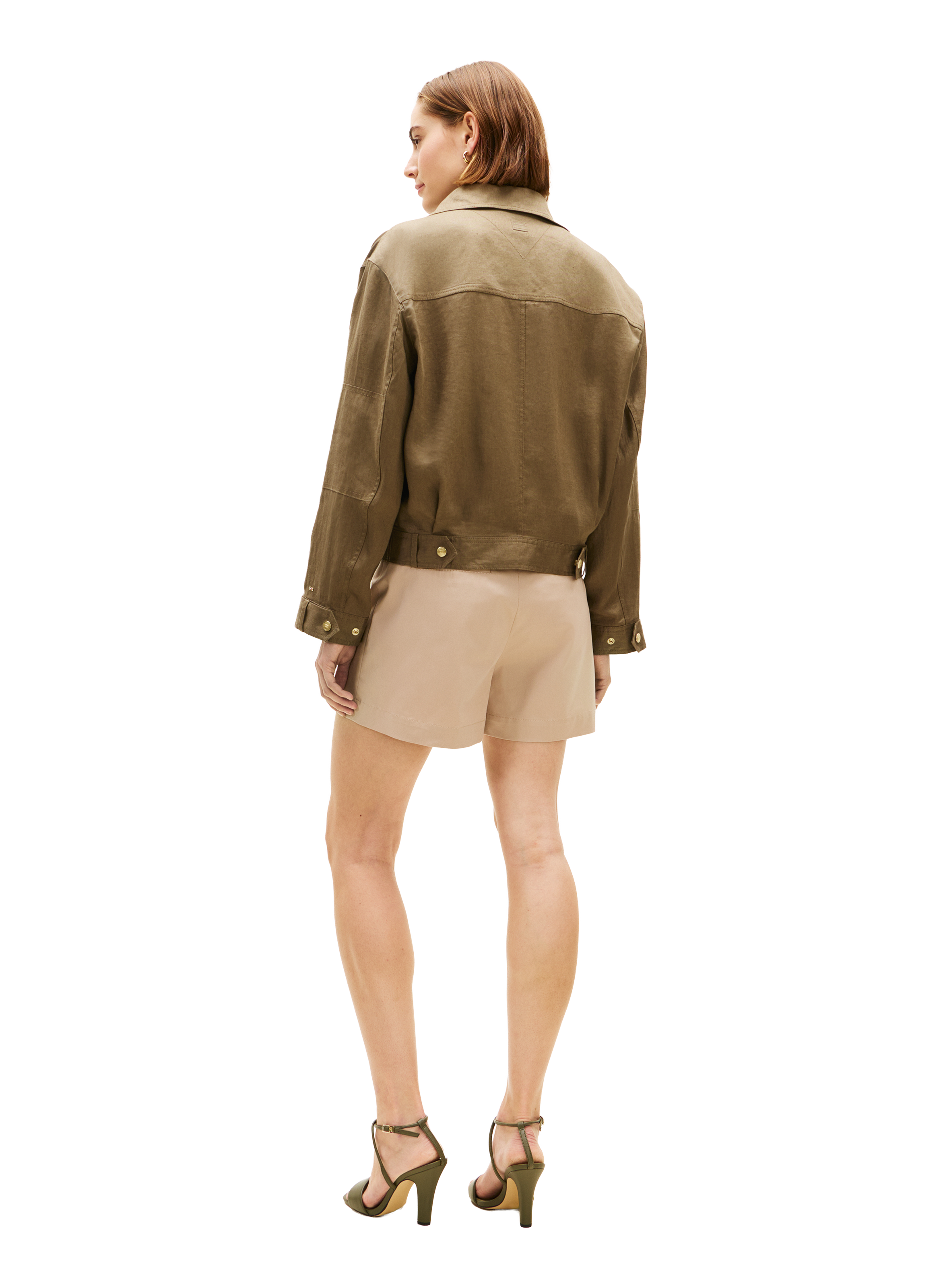 Straight Linen Jacket with High Collar TOMMY HILFIGER Green