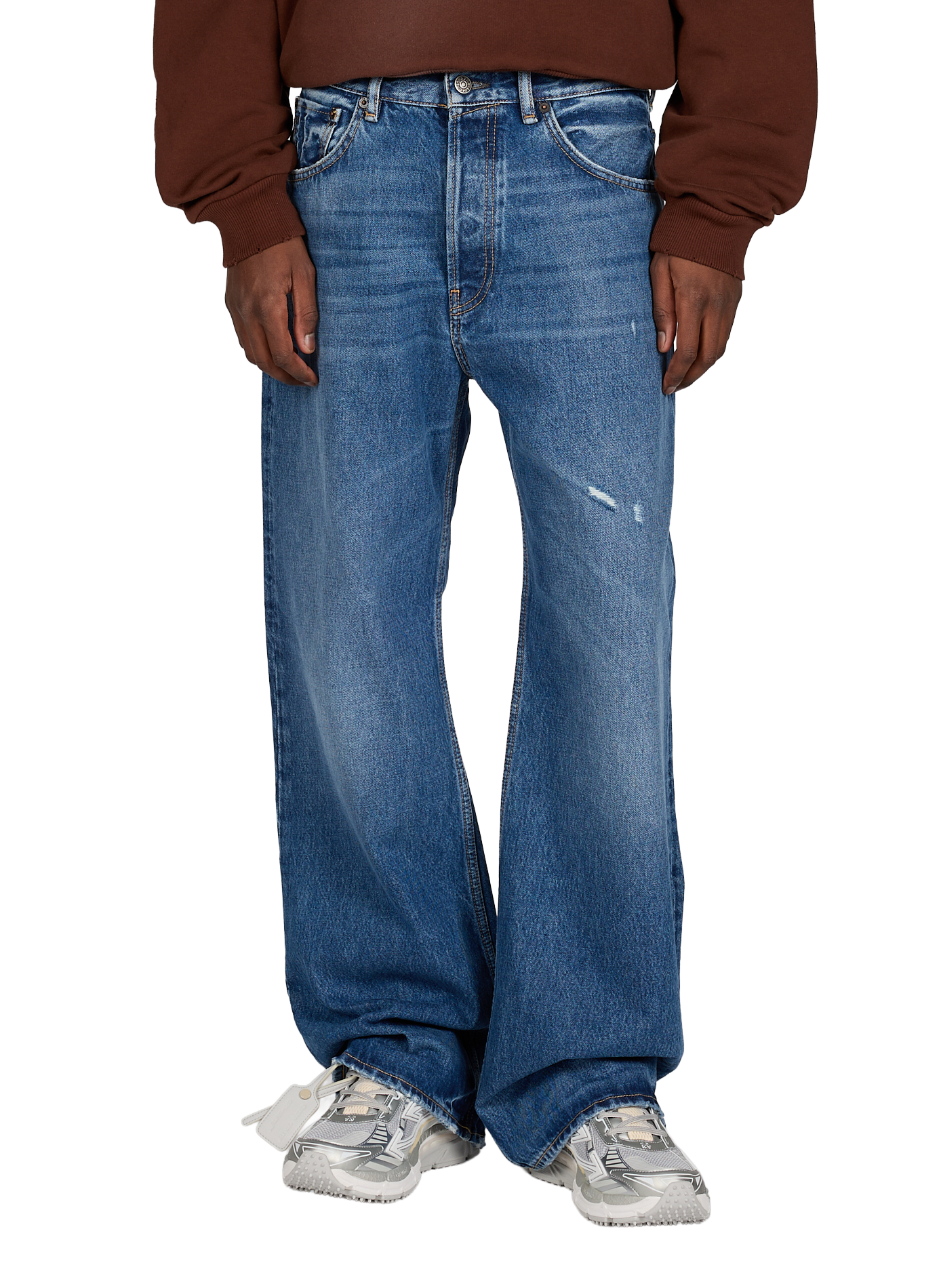 Straight leg jeans in cotton and leather ACNE STUDIOS Blue