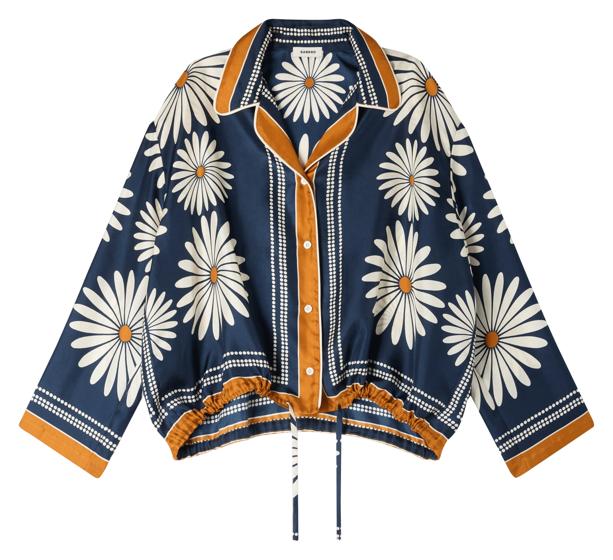 Chemise oversize col tailleur en soie imprimée SANDRO Bleu