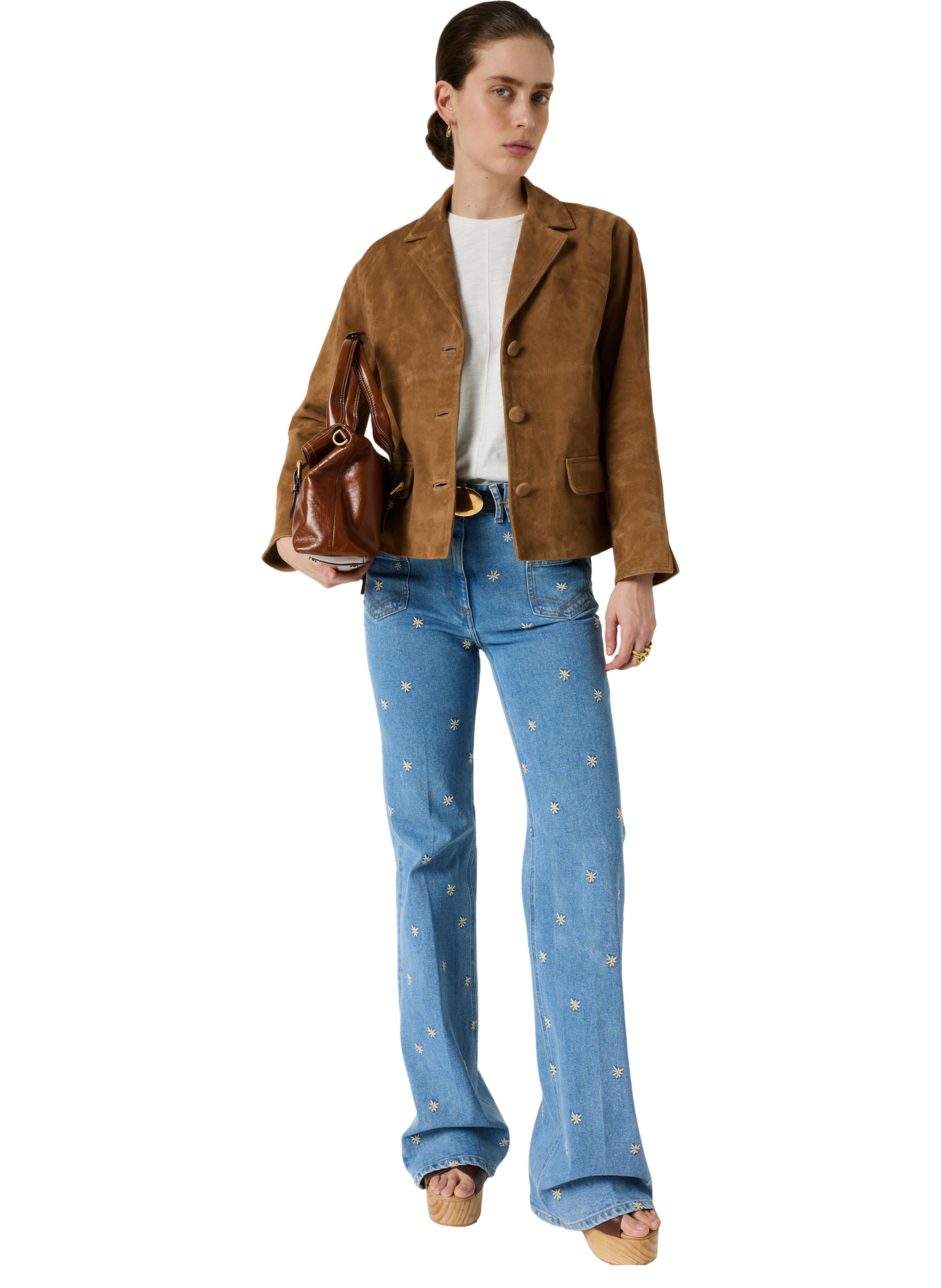 Veste Courte En Cuir Velours Tirya Beige Gerard Darel Femme 