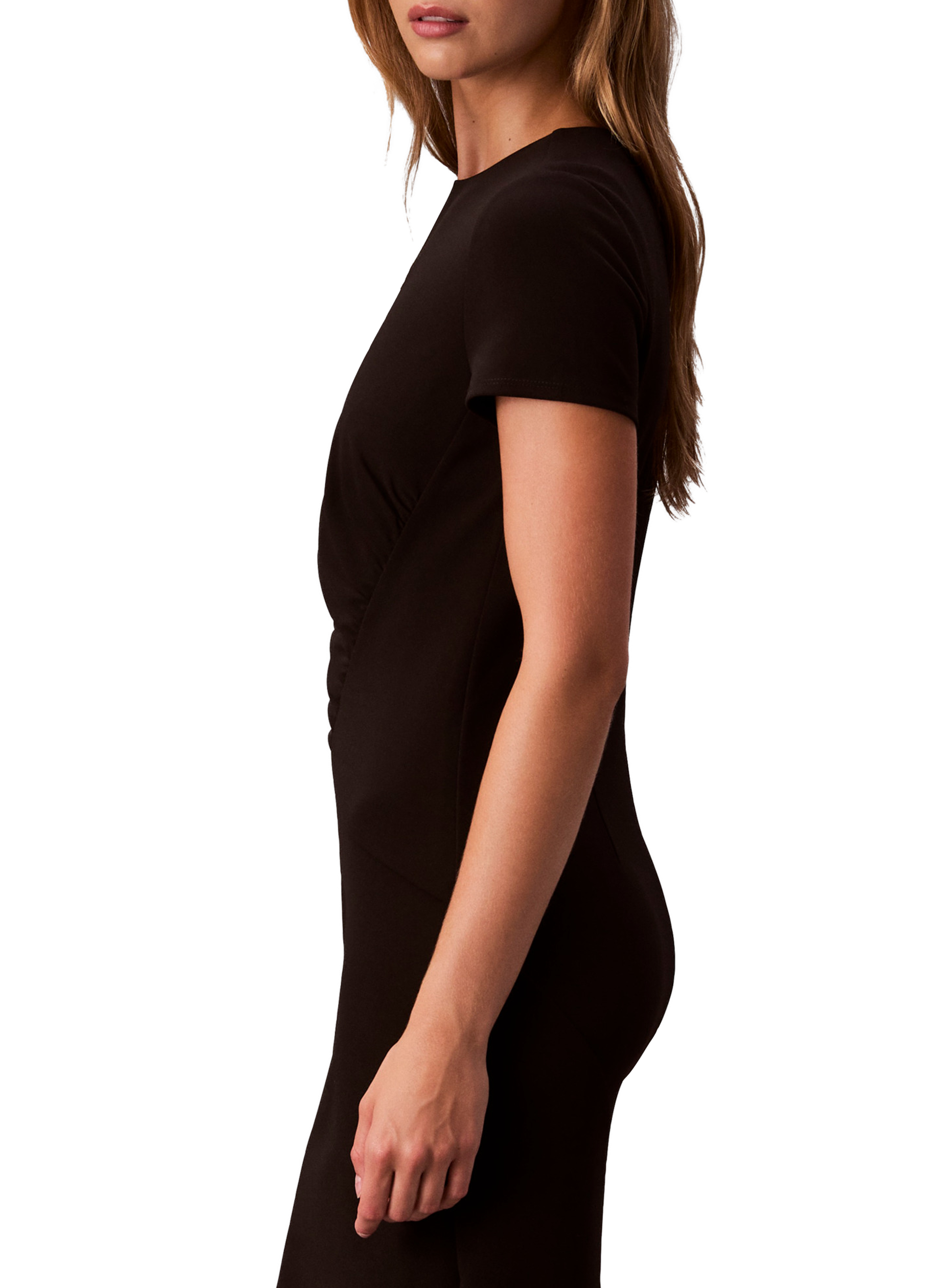 Robe courte drapée à manches courtes CALVIN KLEIN Noir