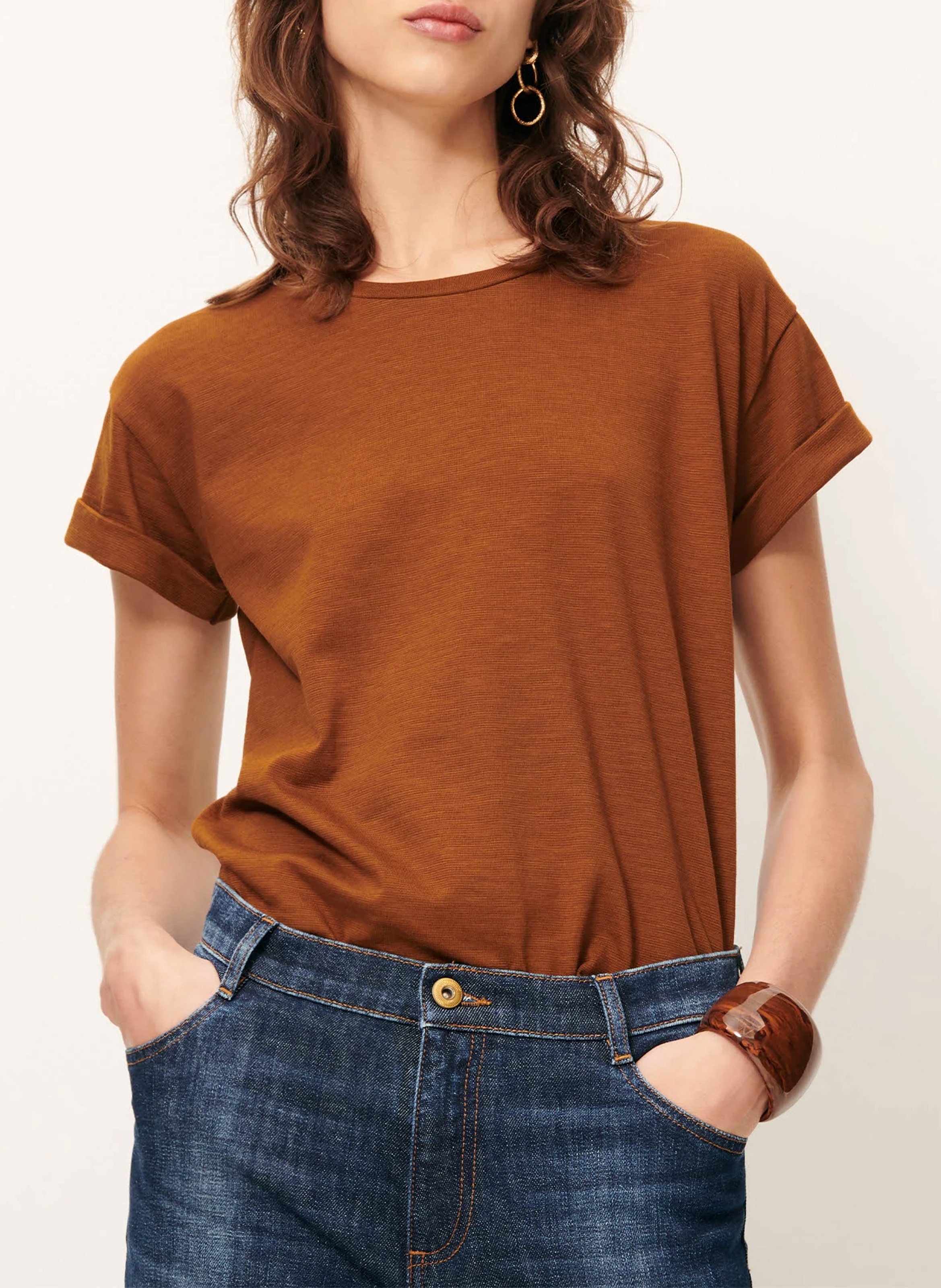 Tee-shirt col rond en coton mélangé albano SESSUN Marron