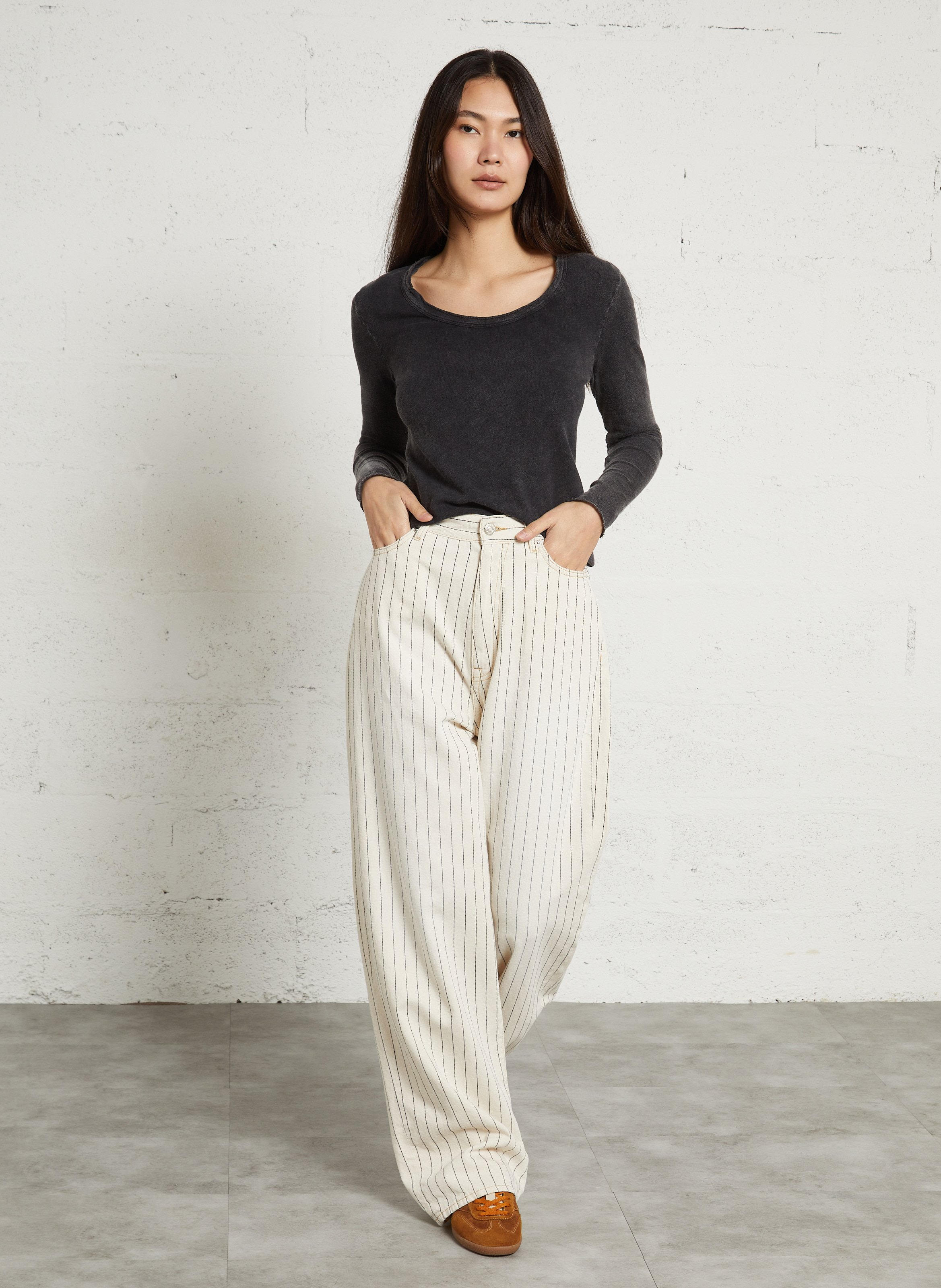 Tee-shirt droit col rond en coton sonoma Noir