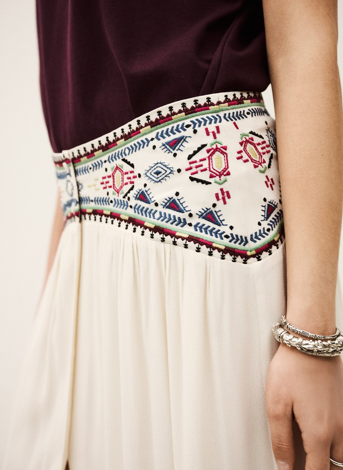 Jupe longue brodée tilana BA&SH Beige