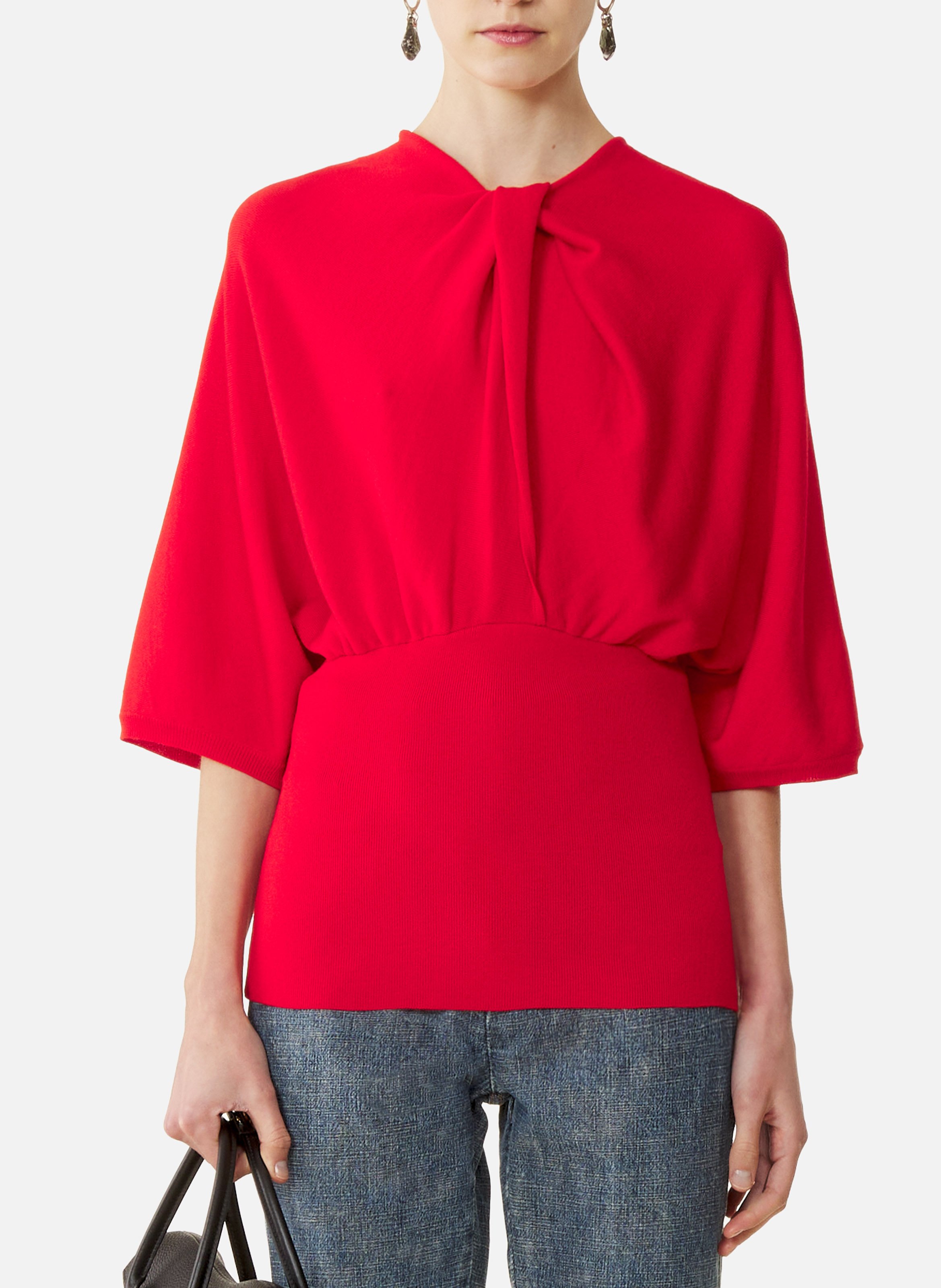 Pull détail noeud en laine mérinos LANVIN Rouge