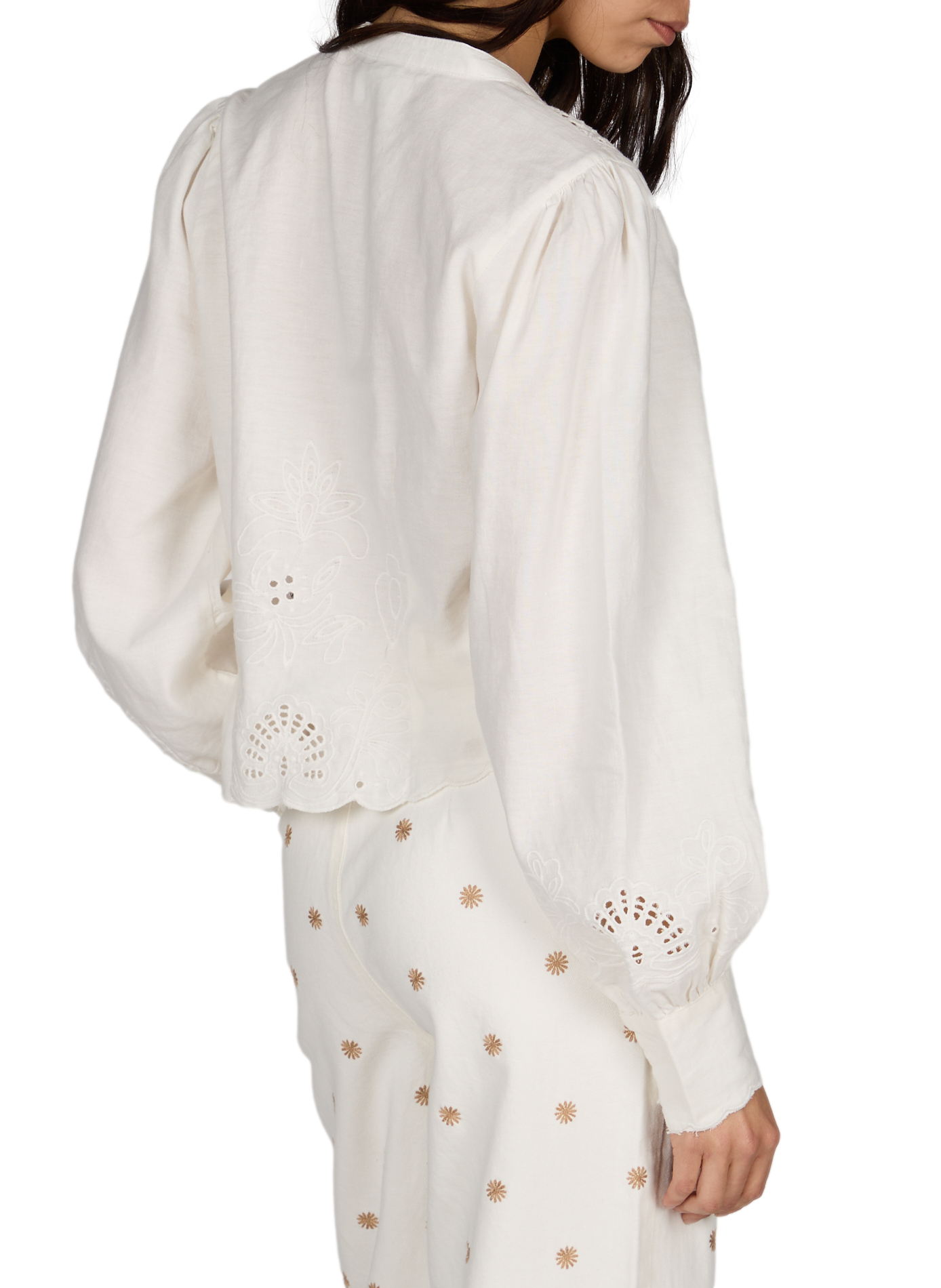 Embroidered linen and cotton shirt ROUGE EDIT Beige