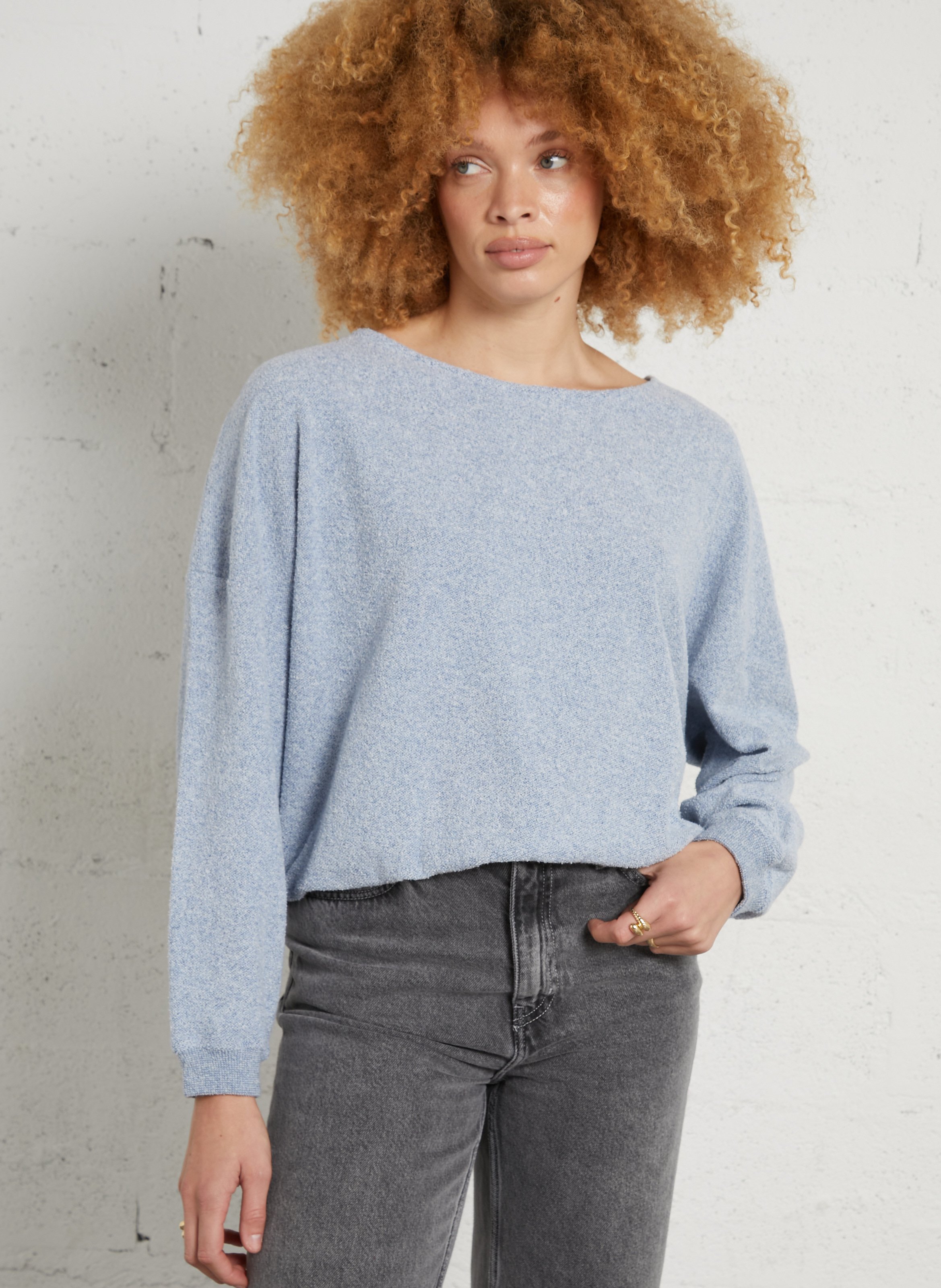 Sweat col bateau droit uni cluway AMERICAN VINTAGE Bleu