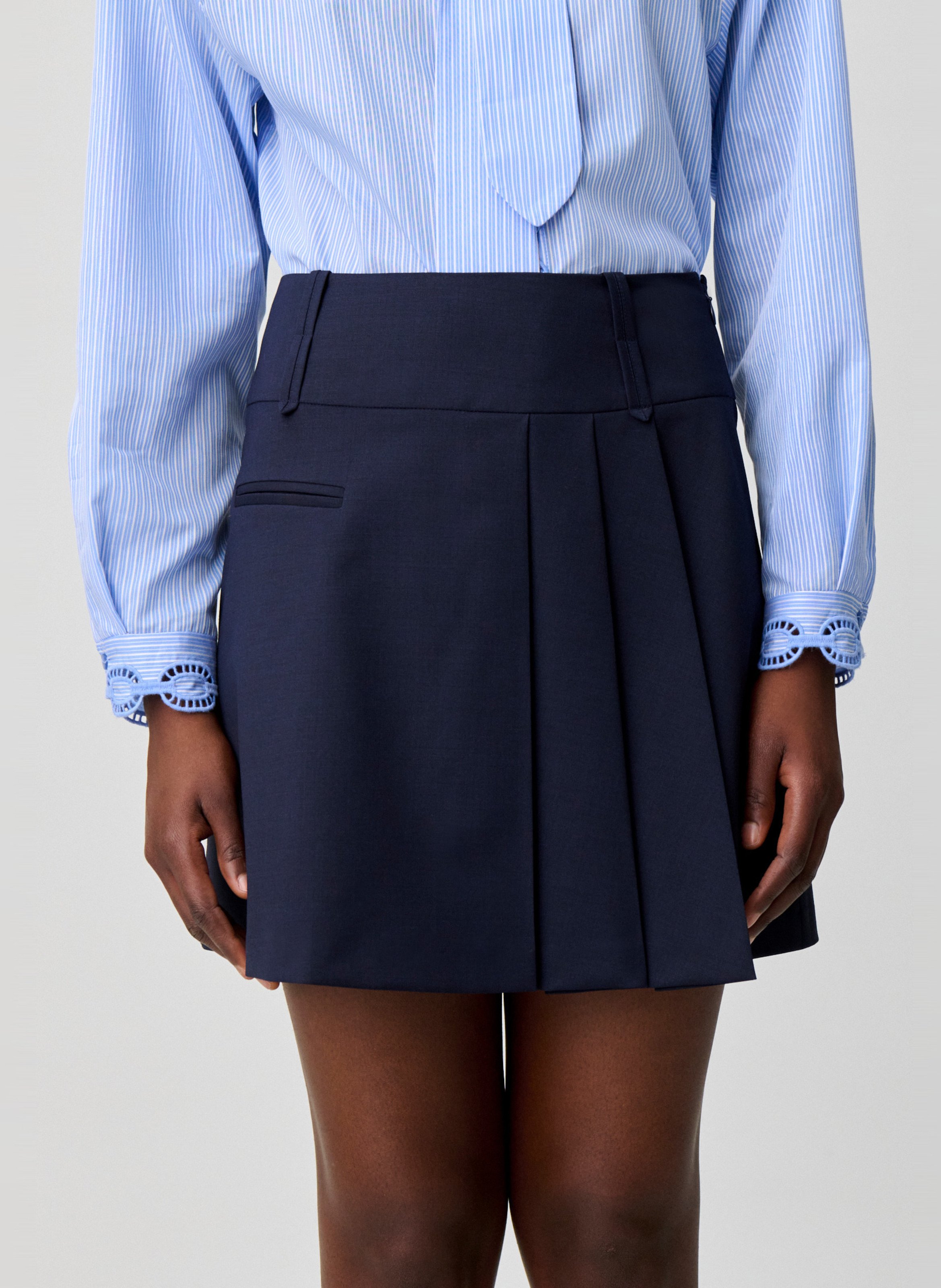 Jupe courte évasée en laine mélangée CLAUDIE PIERLOT Bleu