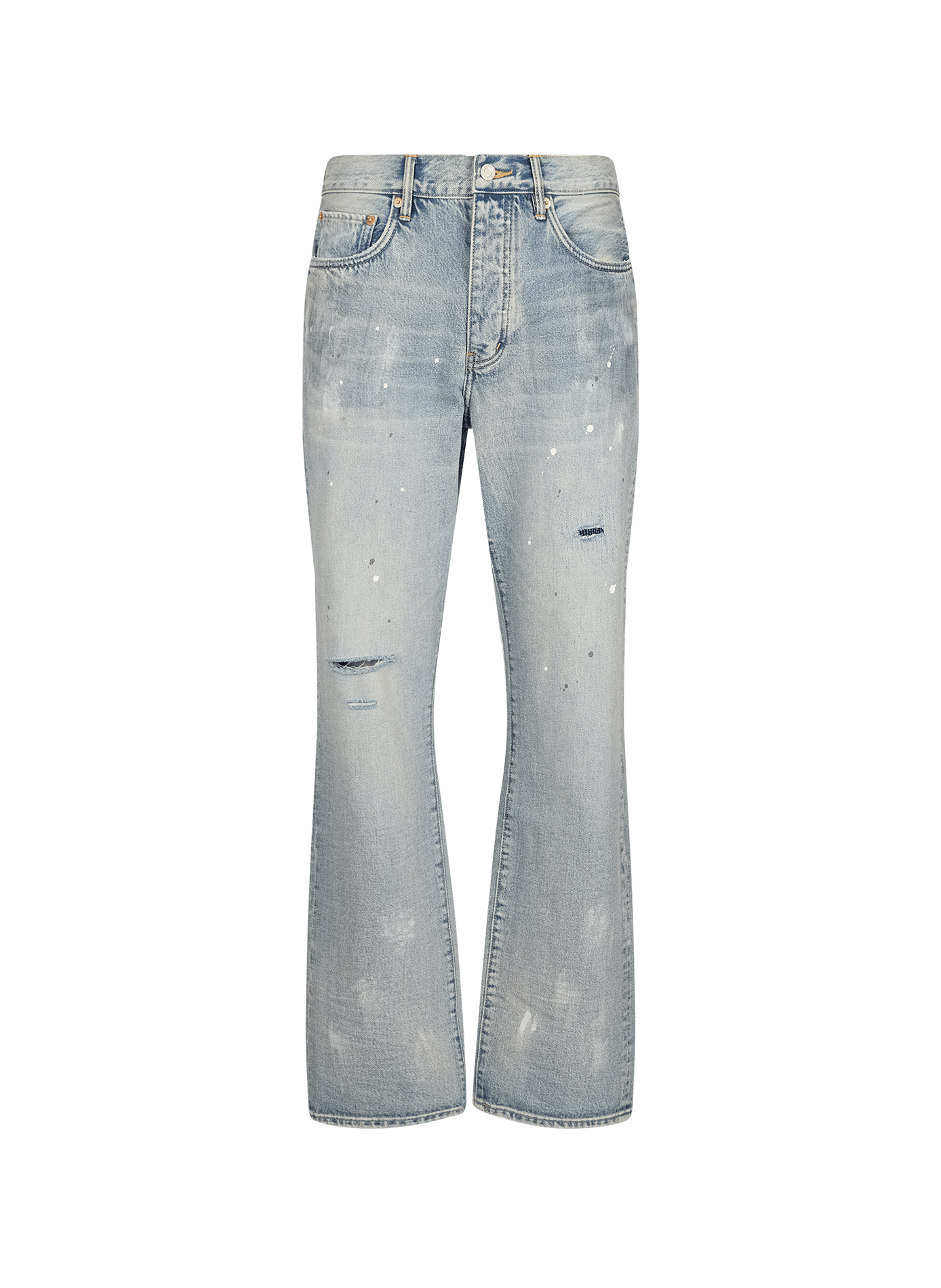 Straight leg jeans with ripped effect and paint splatter in cotton PURPLE BRAND Blue