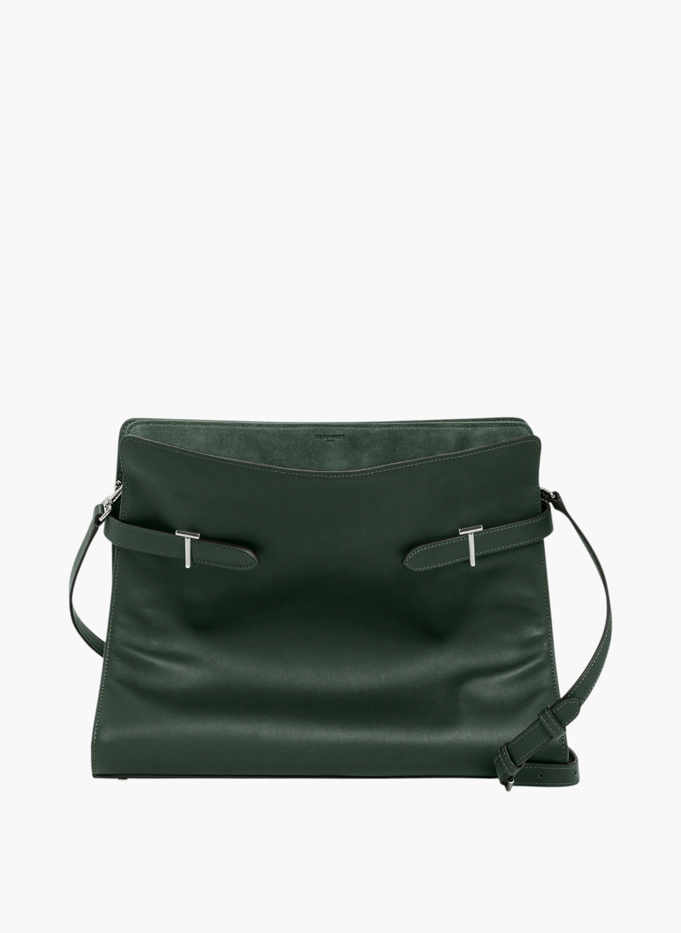 Sac porté épaule modèle maxi emie en cuir lisse et refente de velours LE TANNEUR Vert