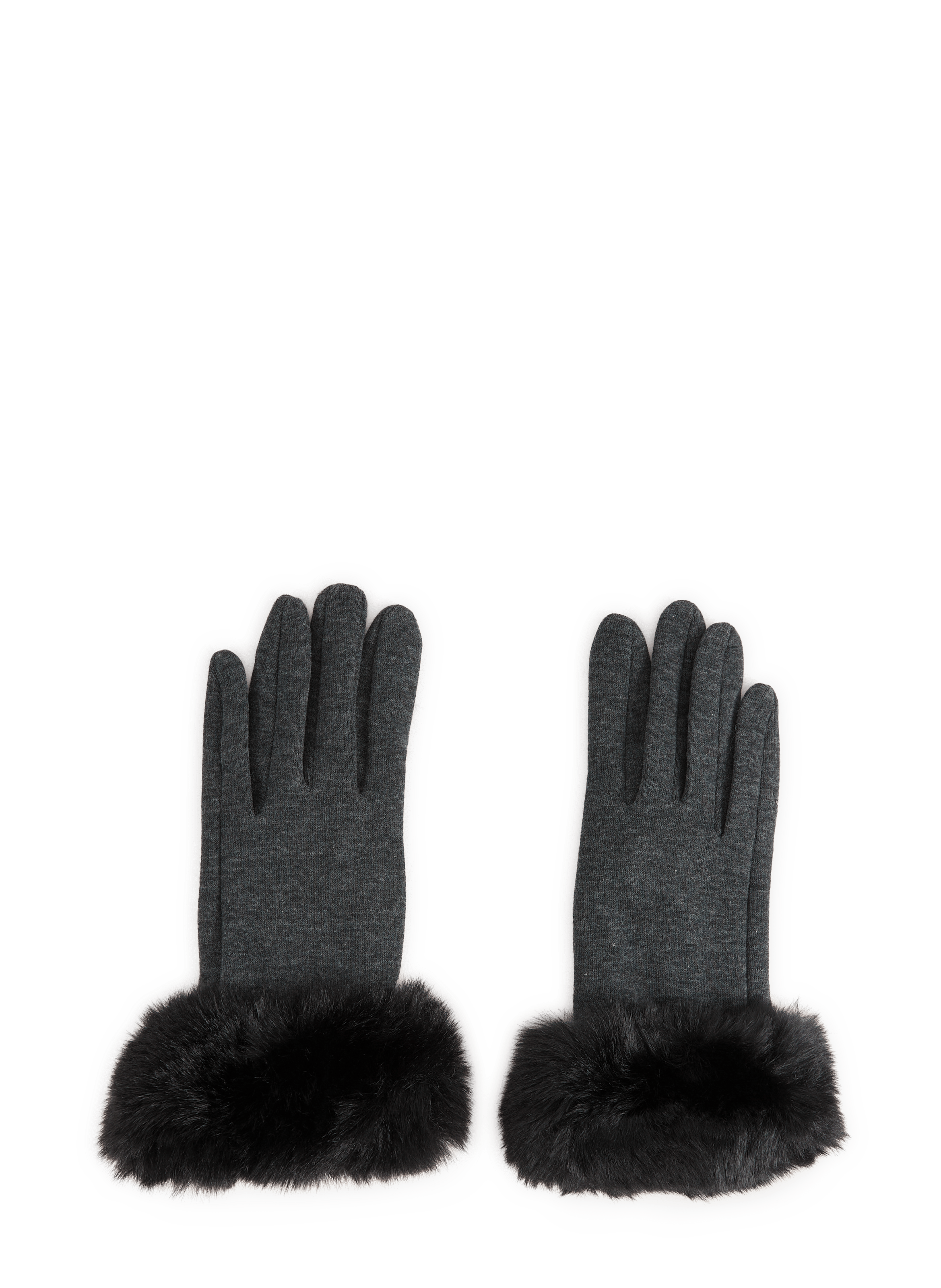 Solid Faux Fur Gloves AU PRINTEMPS PARIS Grey