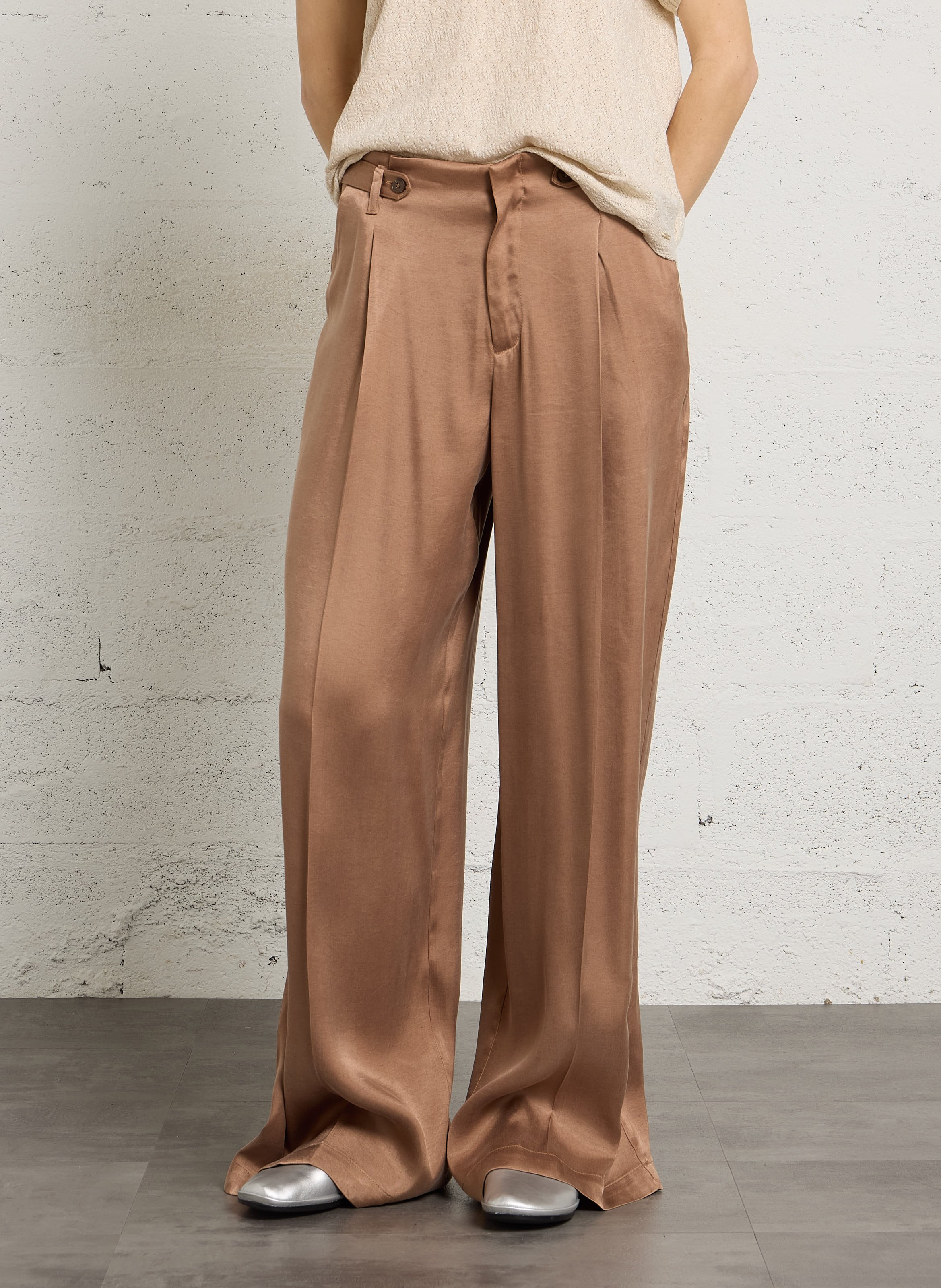 Pantalon large satiné IKKS Marron