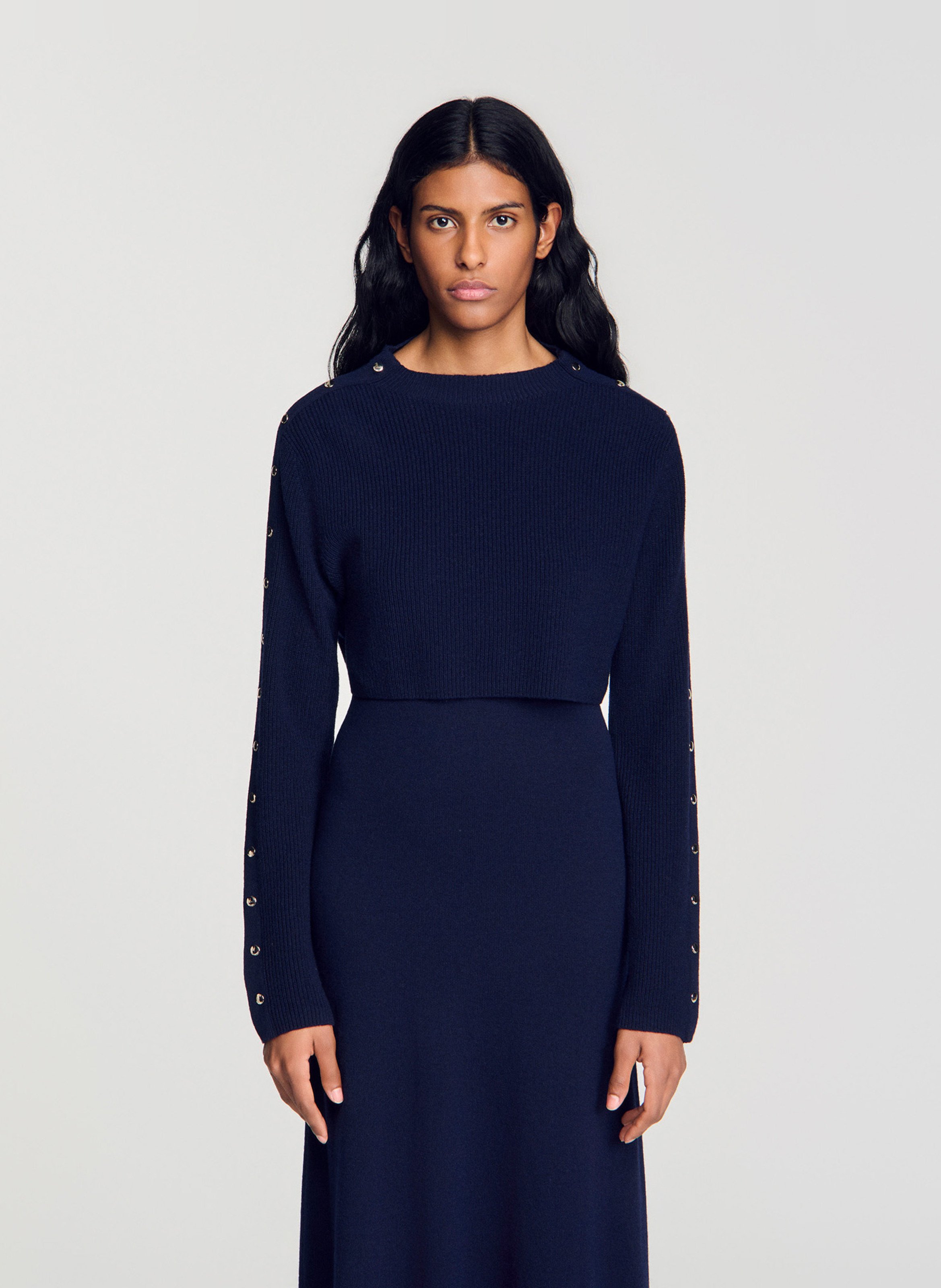 Robe ample col rond en laine et cachemire SANDRO Bleu