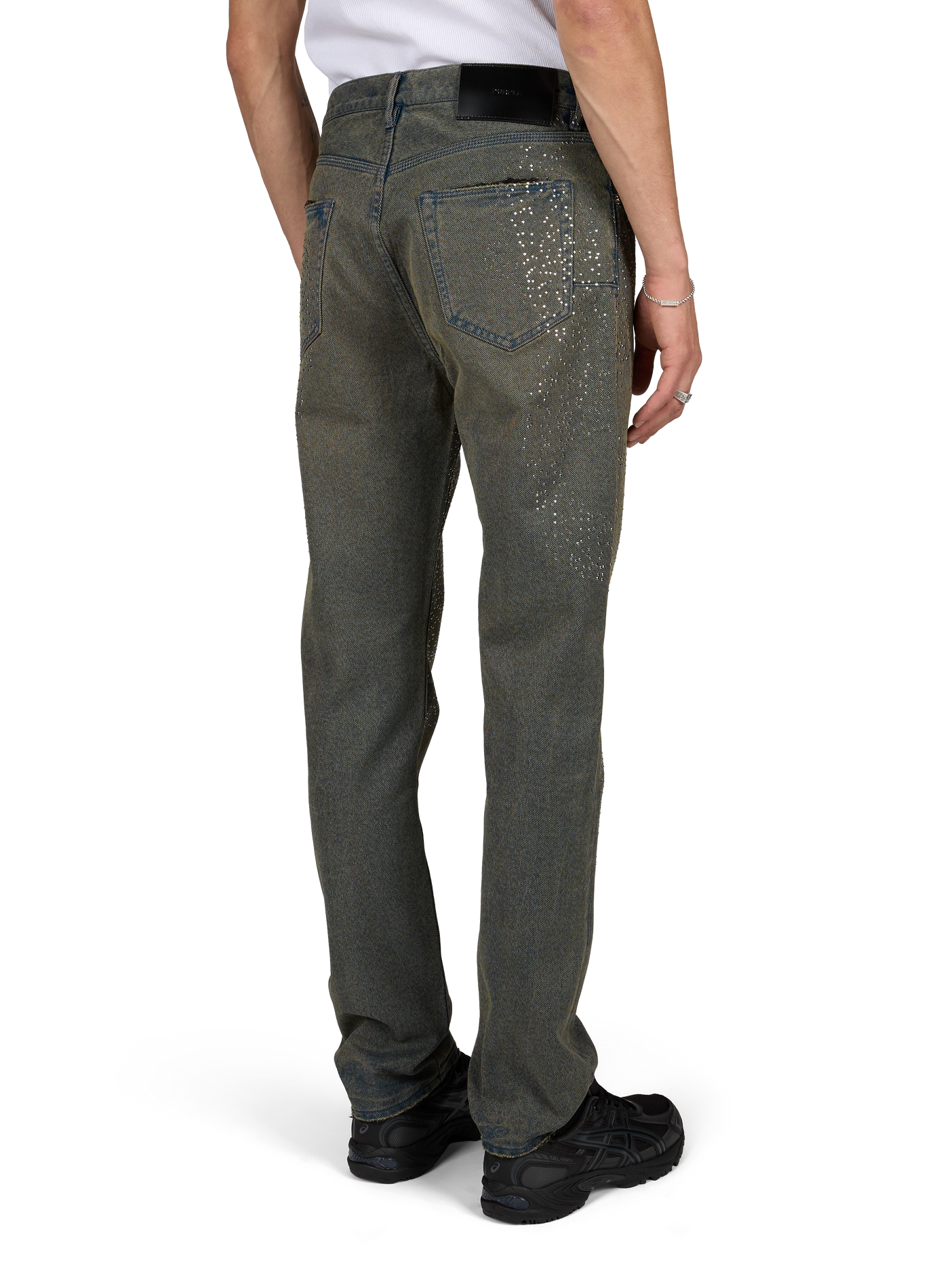 Gerade geschnittene, verwaschene Jeans mit Strasssteinen PURPLE BRAND Blau