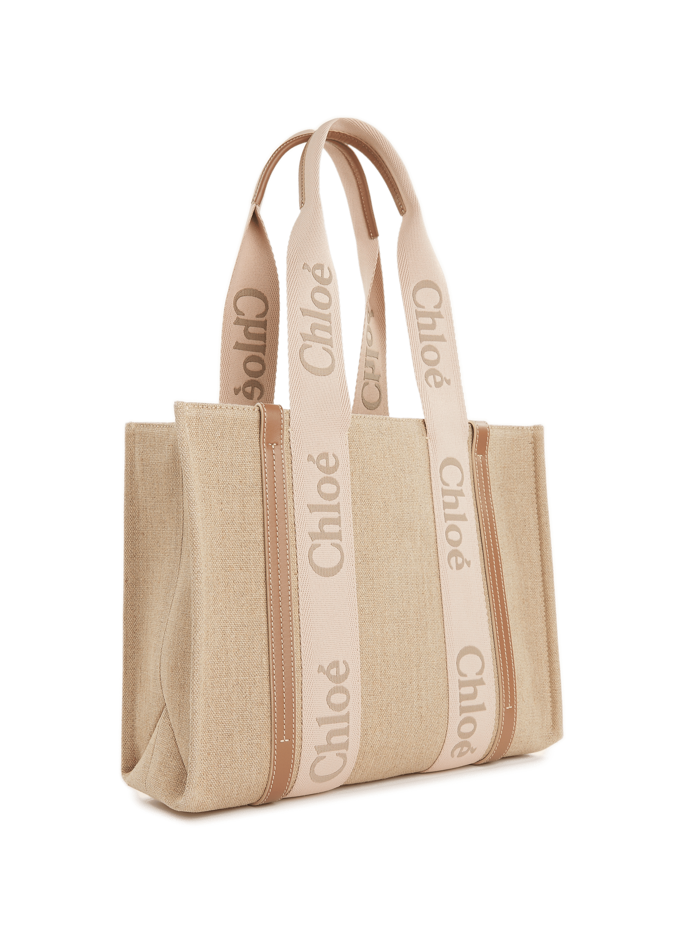 Sac cabas Woody en cuir et toile CHLOÉ Beige