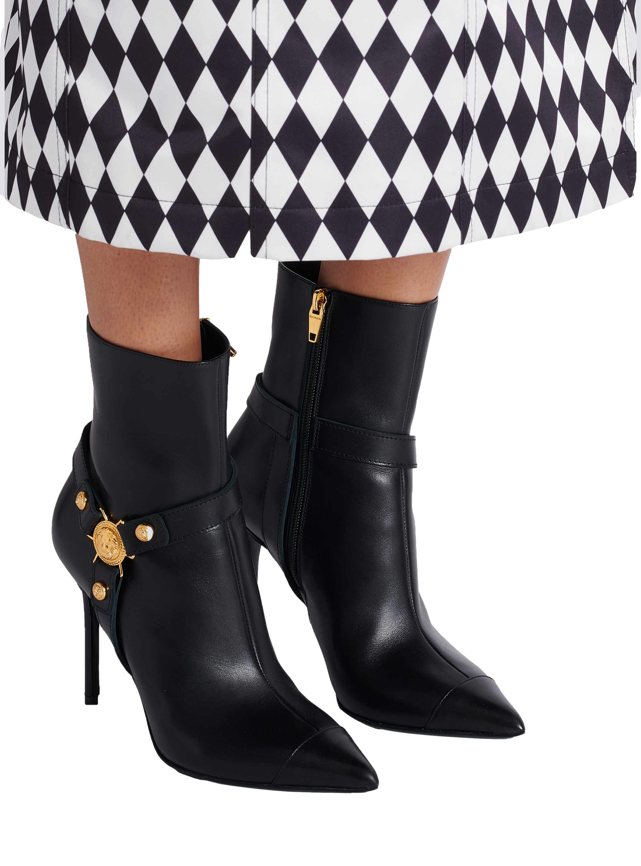 Bottines eva à talons en cuir de veau BALMAIN Noir