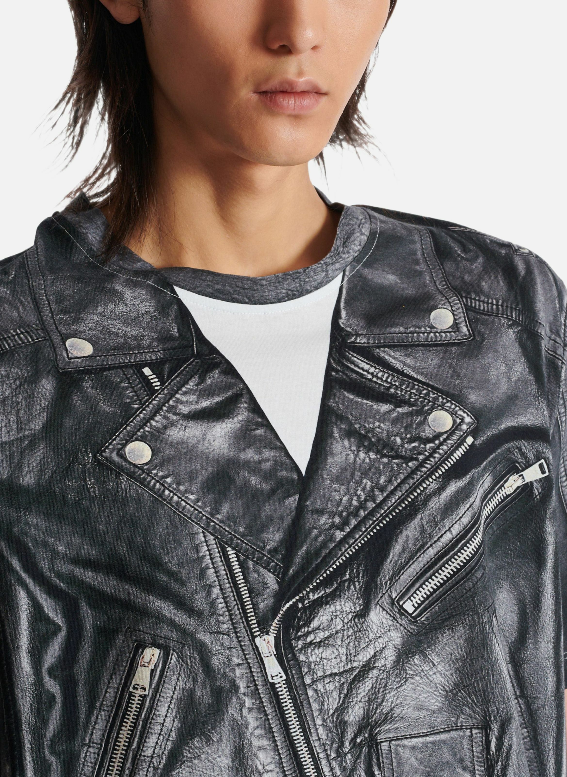 T-shirt imprimé trompe-l’œil veste biker BALMAIN Noir