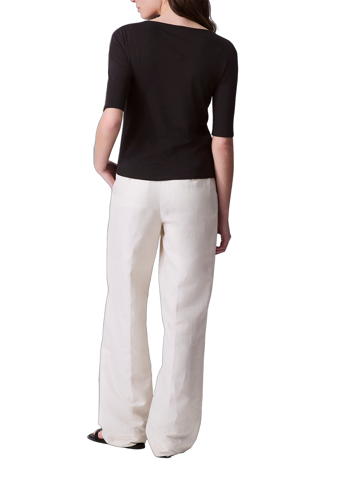 T-shirt manches 3/4 à col bateau en coton CALVIN KLEIN Noir