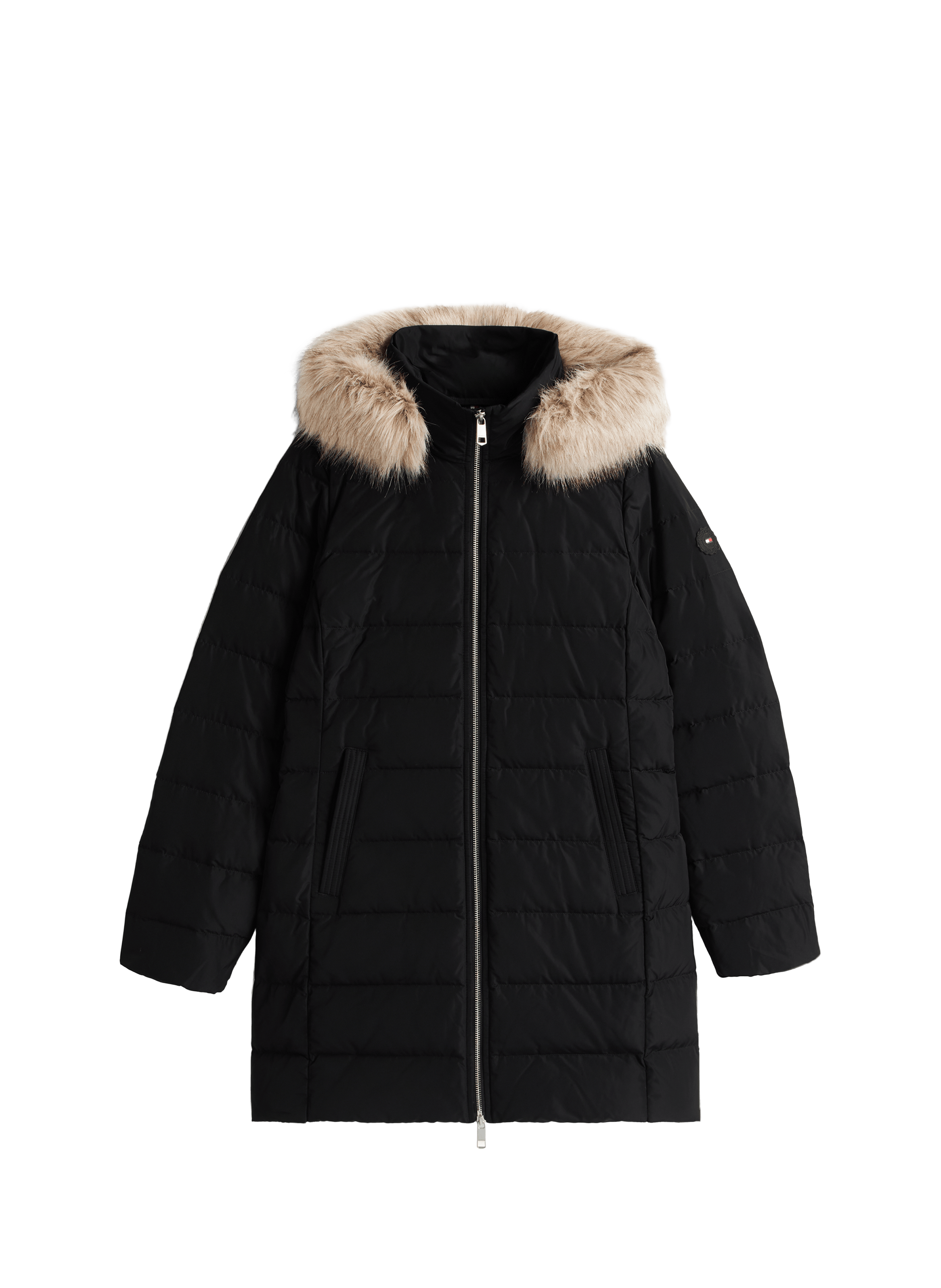 Hooded puffer jacket in faux fur TOMMY HILFIGER Black