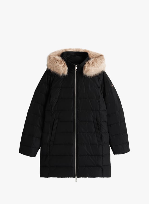 Hooded faux fur down jacket Black Tommy hilfiger Women Printemps
