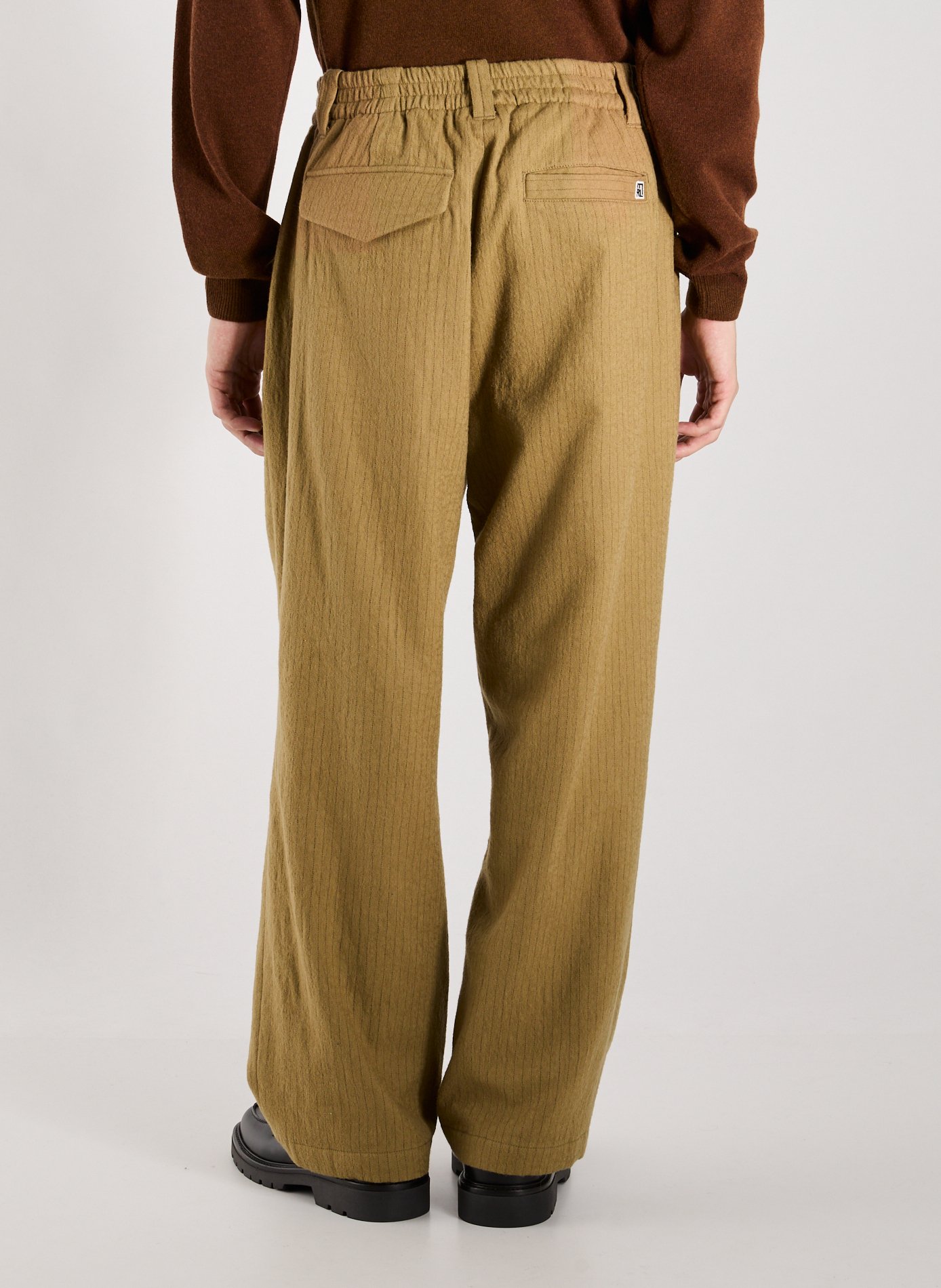 Wide-leg striped cotton and wool trousers MERELY MADE Brown