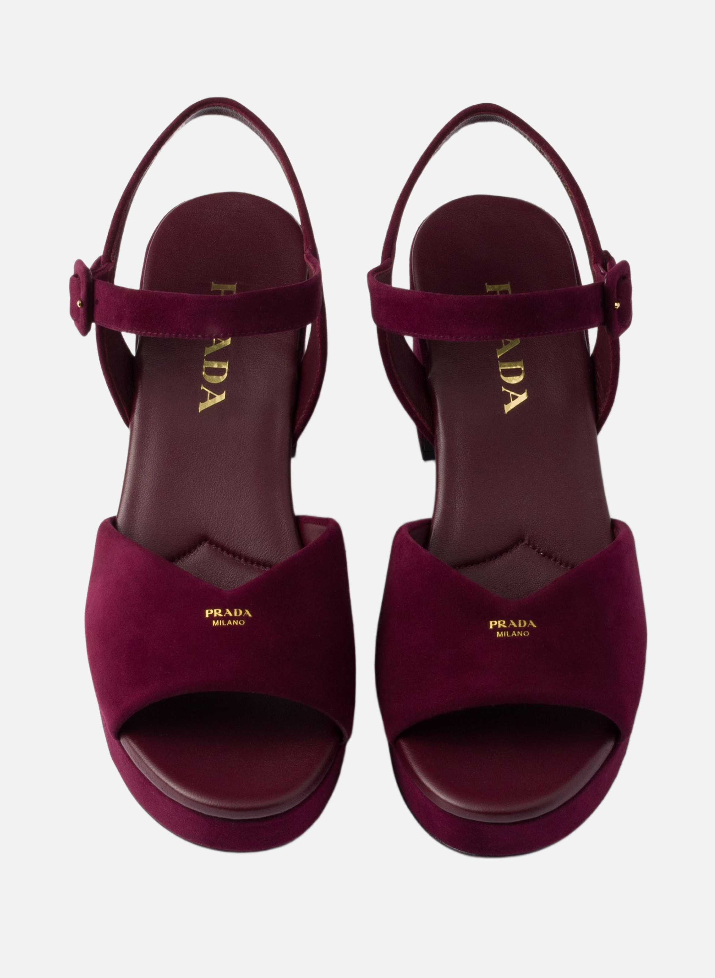 Sandales en veau velours matelassé PRADA Rouge