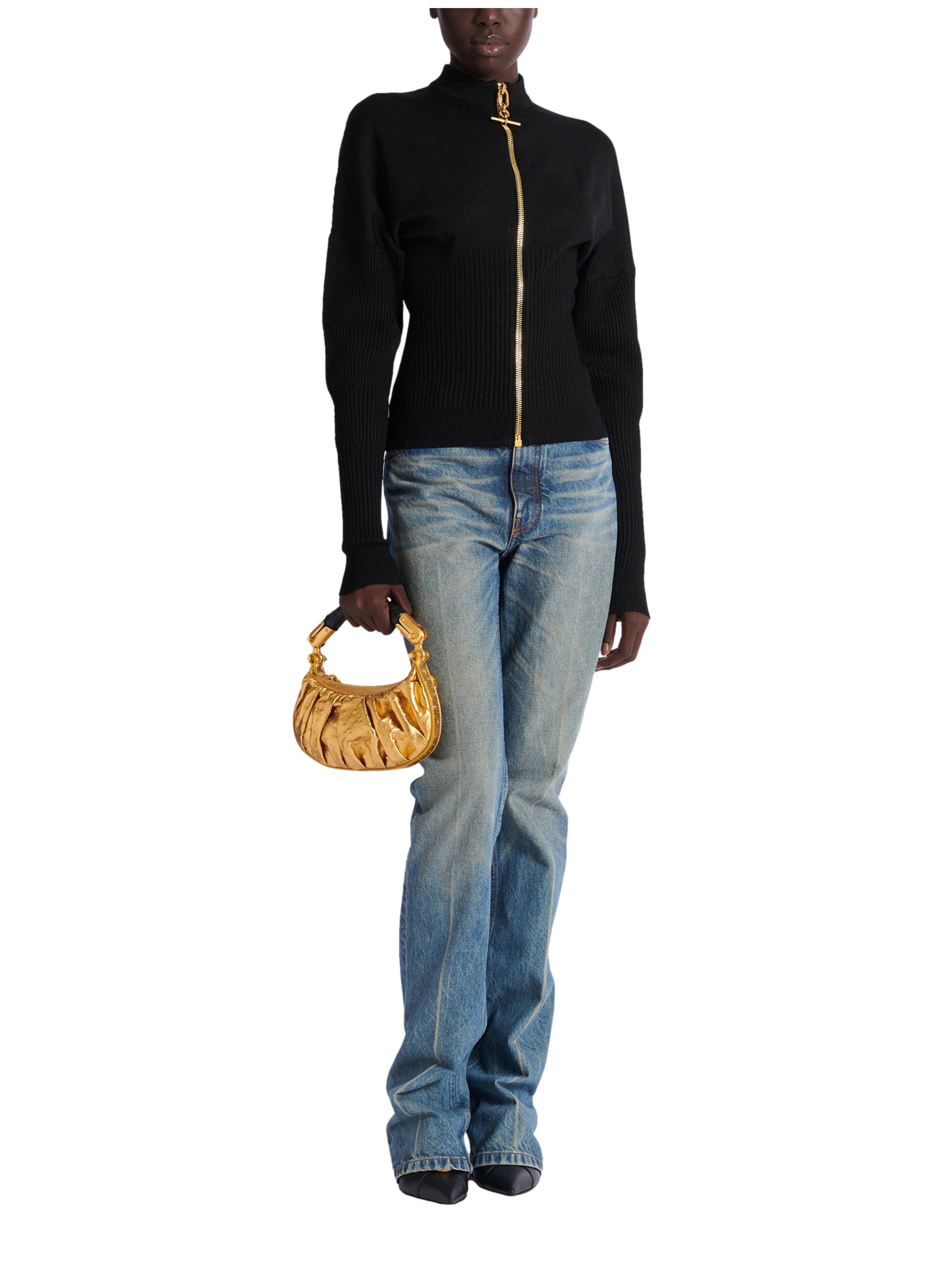 Sac ebene mini en cuir lamé BALMAIN Doré