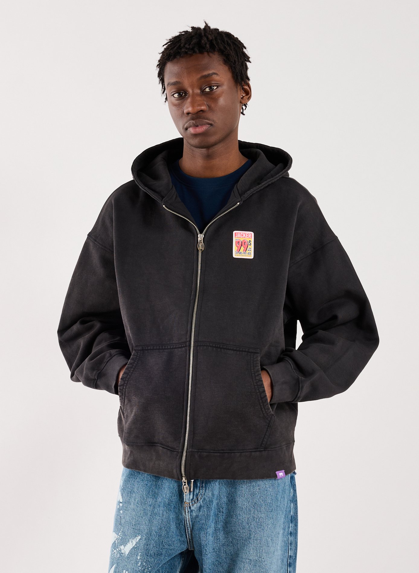 Sweat zippé à capuche en coton JACKER. Noir