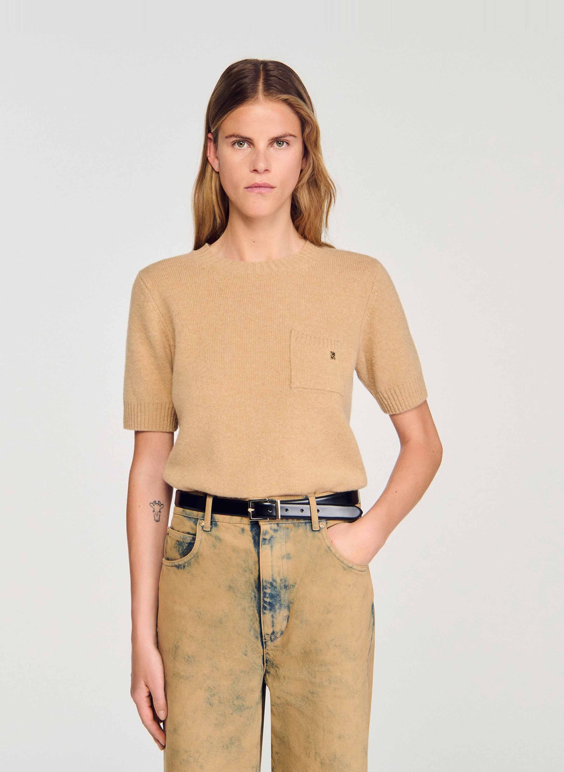 Pull col rond en laine SANDRO Marron