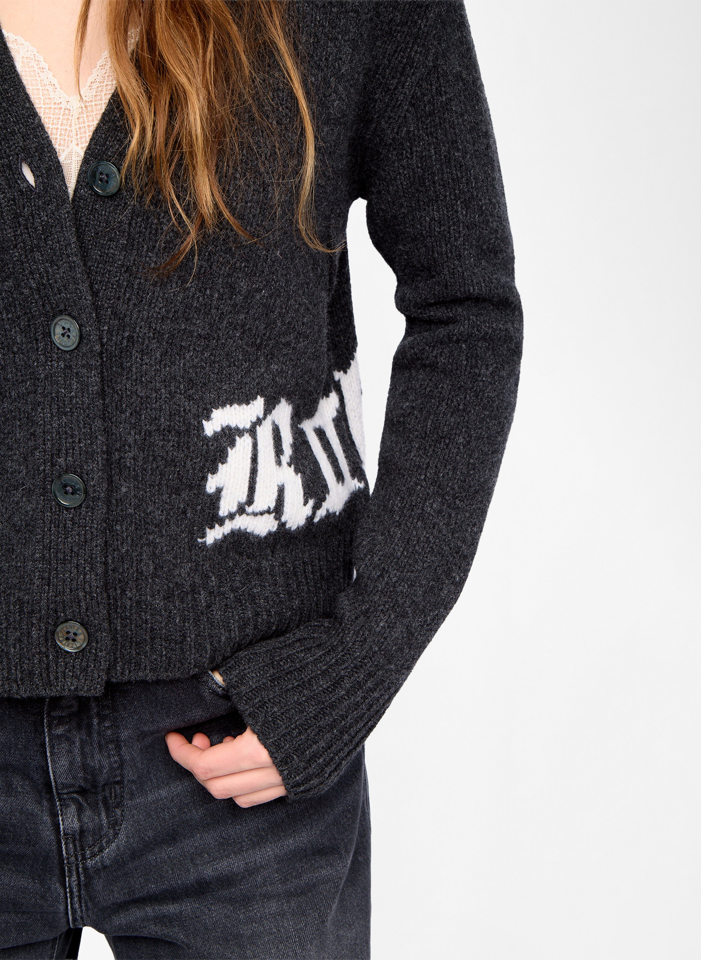 Cardigan col v boutonné en laine masy ZADIG&VOLTAIRE Gris