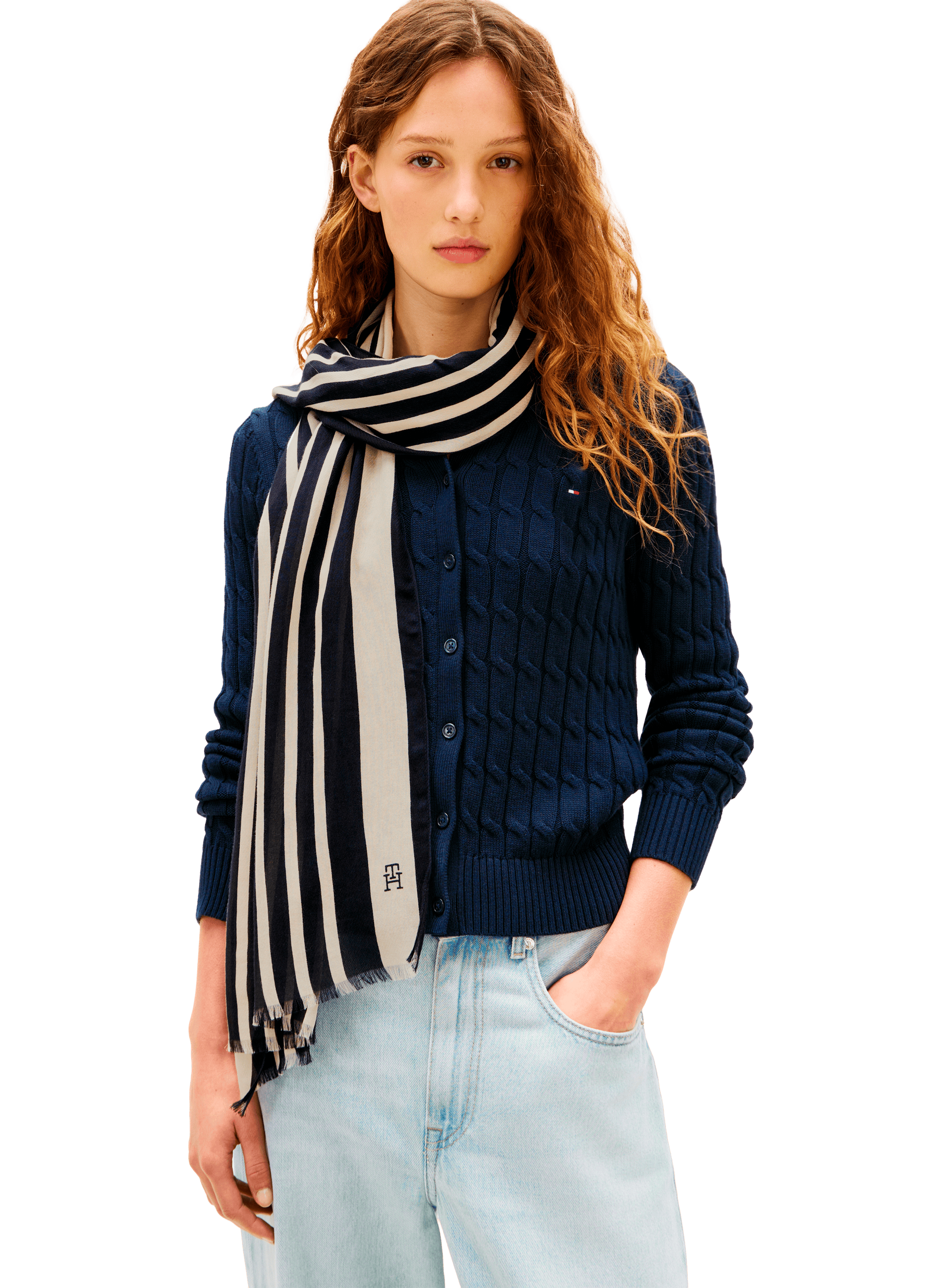 Striped blended cotton scarf TOMMY HILFIGER Blue