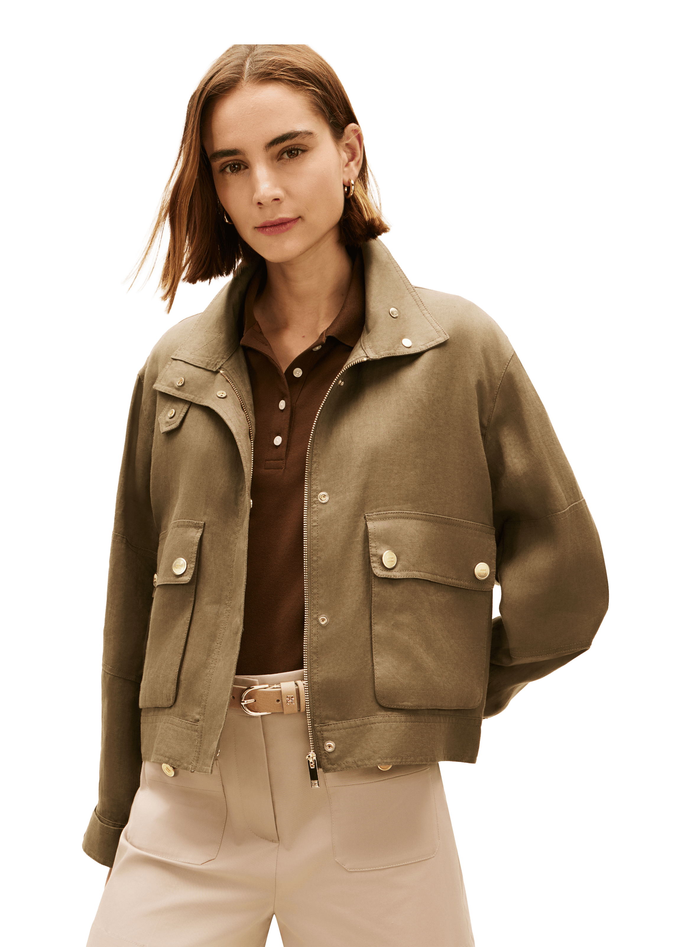 Straight Linen Jacket with High Collar TOMMY HILFIGER Green