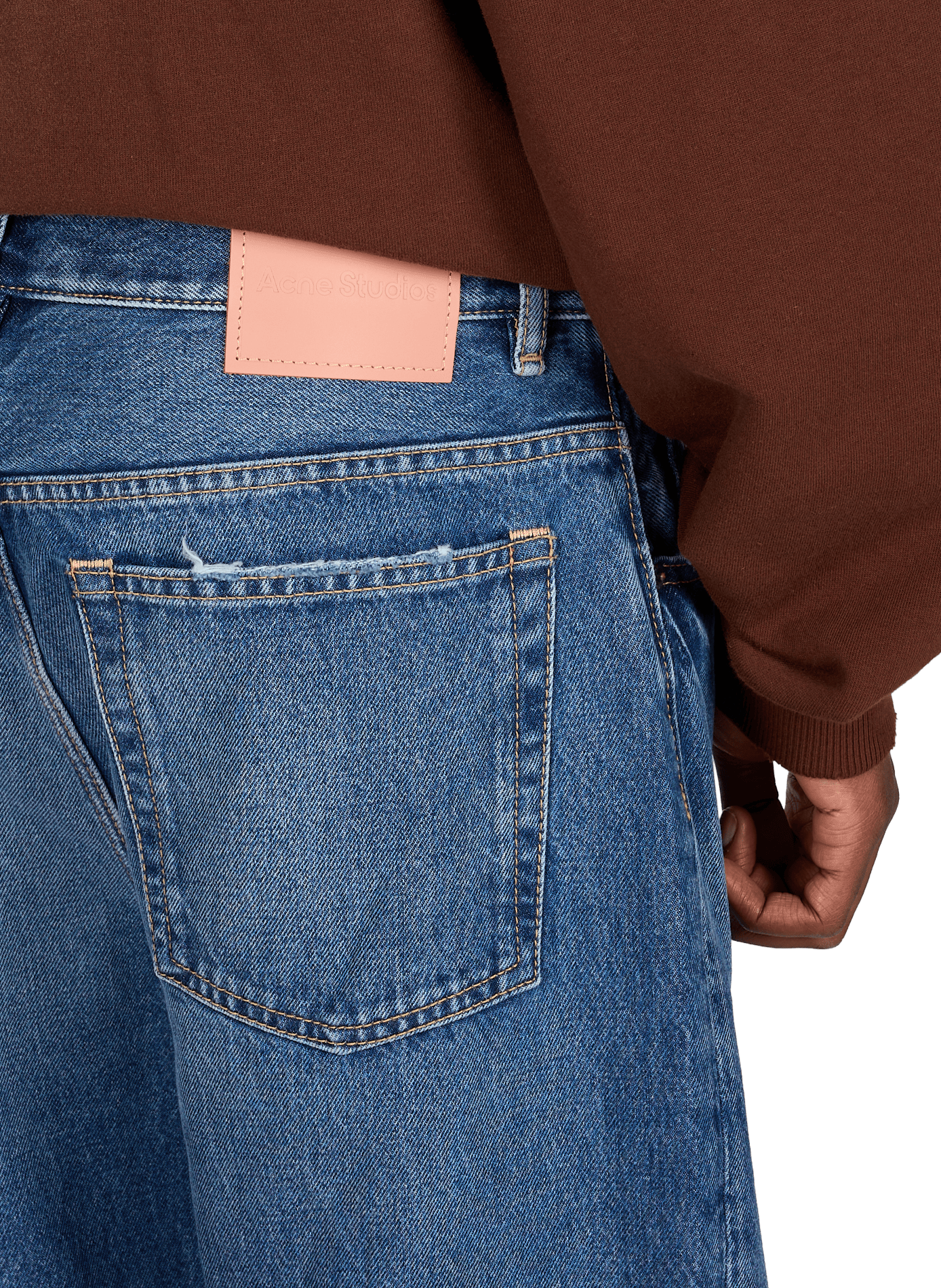 Straight leg jeans in cotton and leather ACNE STUDIOS Blue