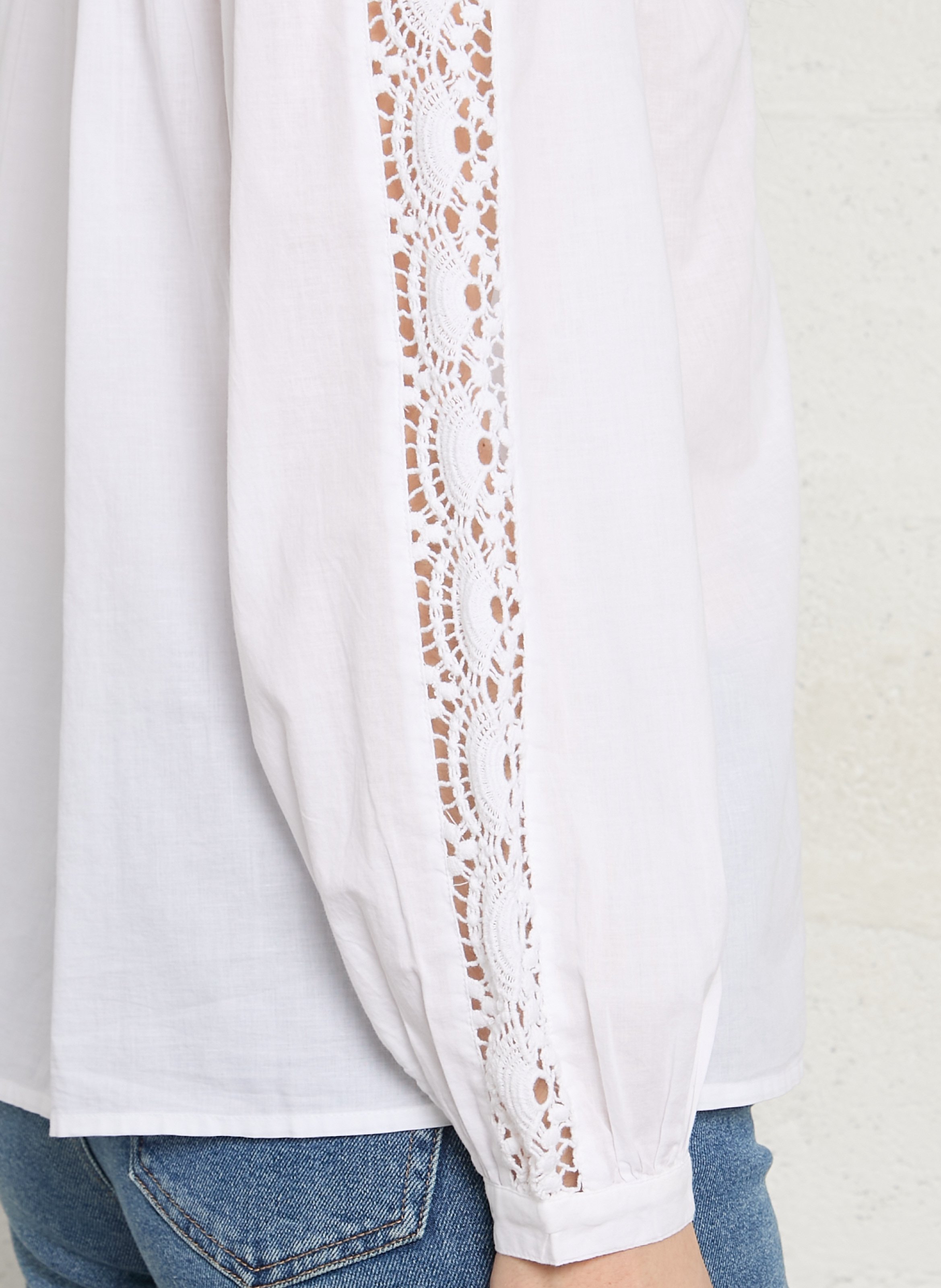 Chemisier col v à broderies ajourées daisy MAISON 123 Blanc