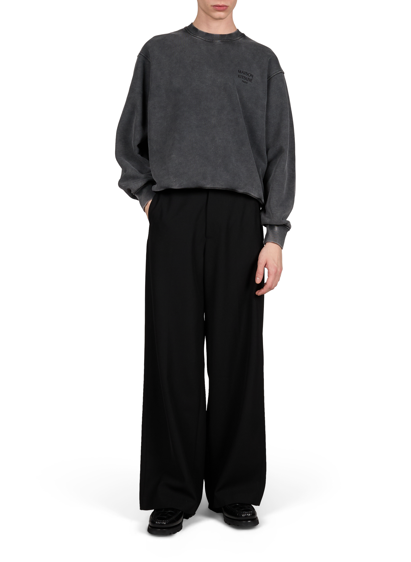 Sweat ample col rond en coton mélangé MAISON KITSUNÉ Noir