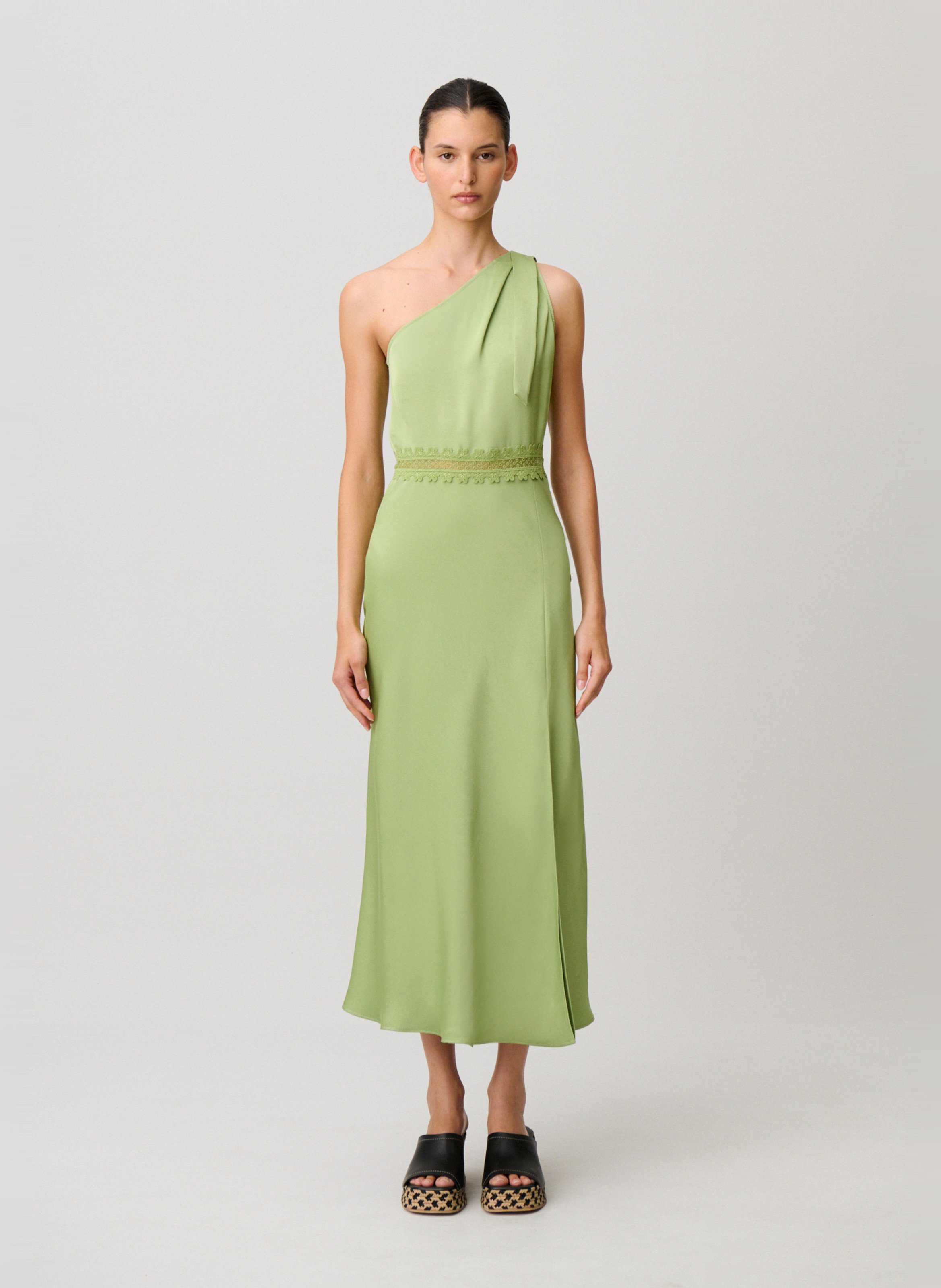 Robe longue à col asymétrique unie CLAUDIE PIERLOT Vert