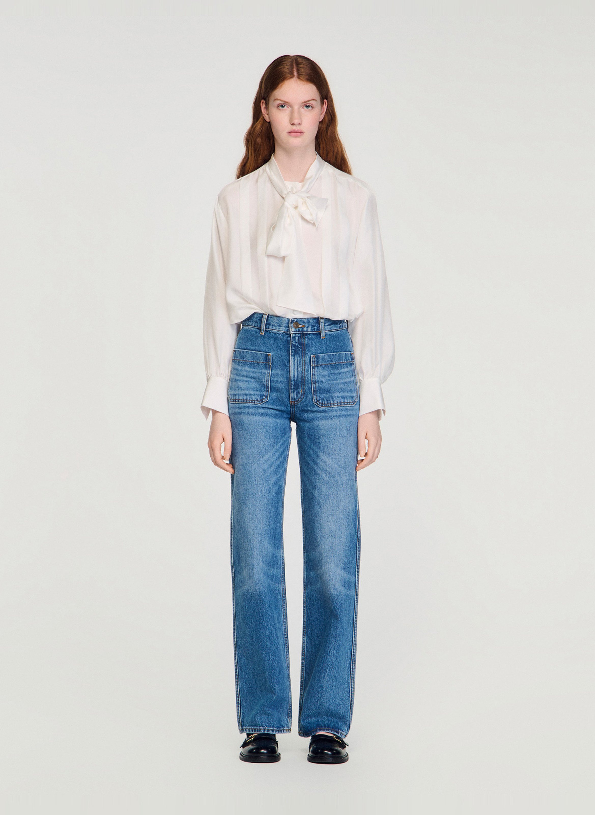 Jean flare en coton SANDRO Bleu