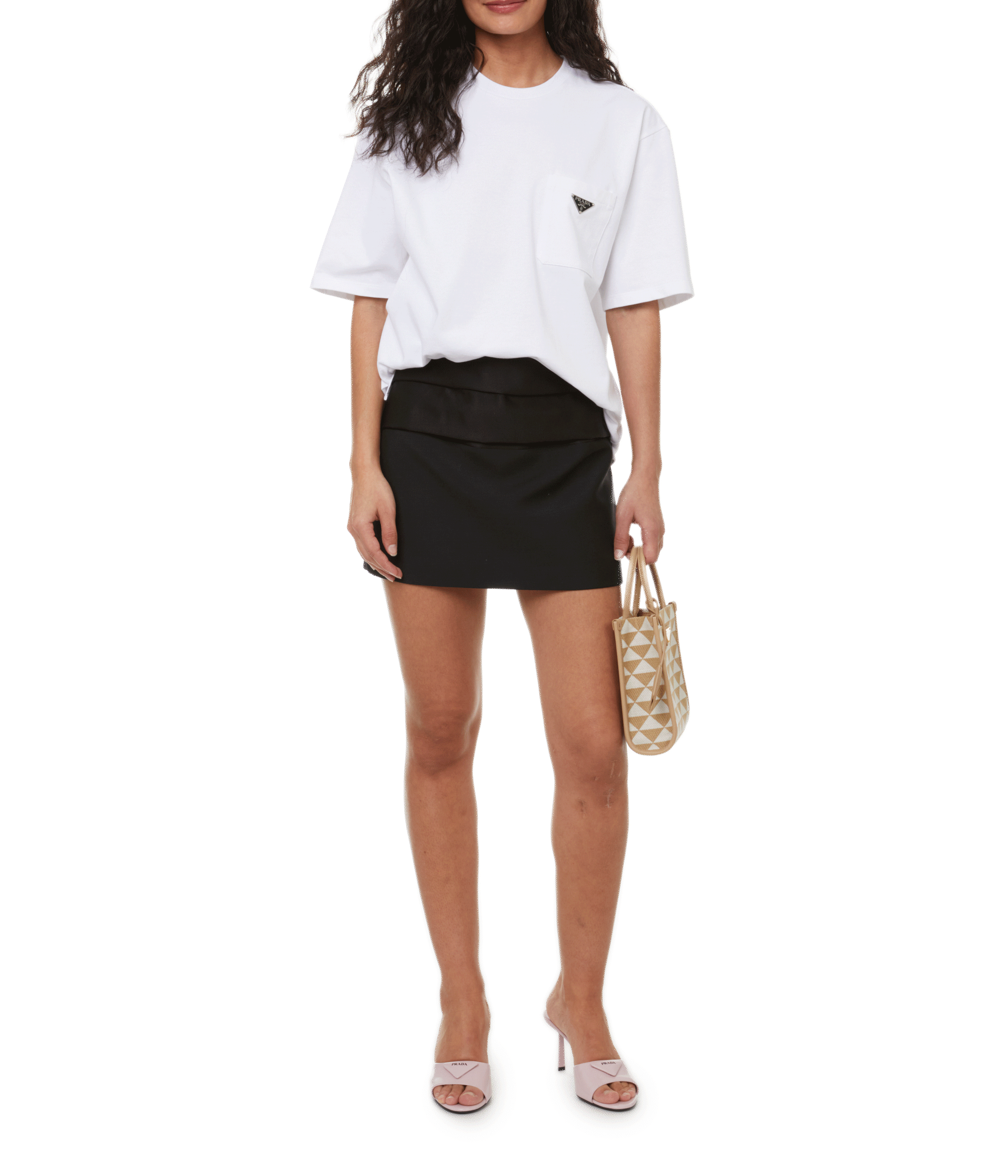 Embroidered fabric mini tote bag PRADA Beige